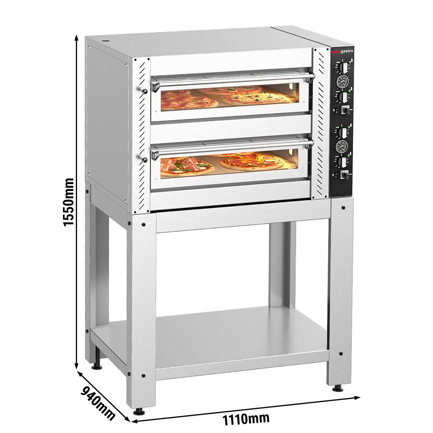 Four à pizza électrique – 4+4 x 34 cm – Manuel – incl. support inférieur