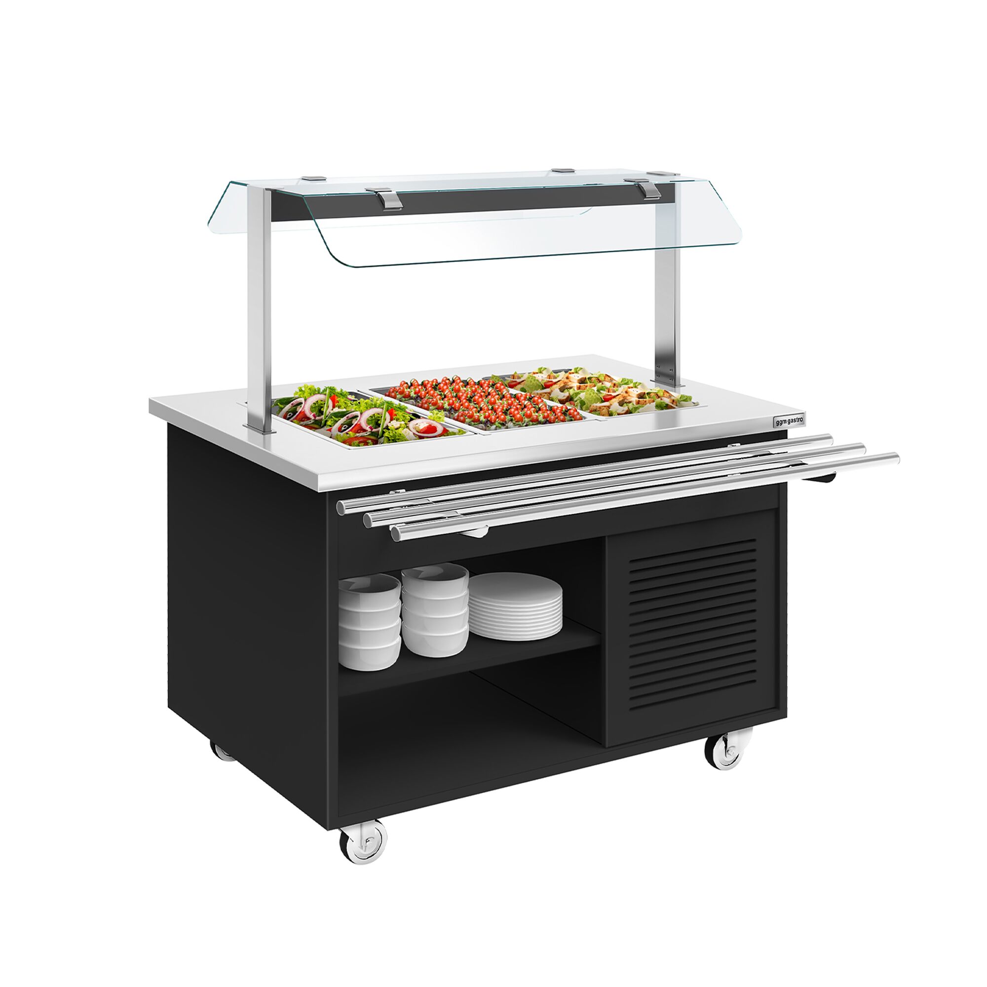 Buffet réfrigéré DANZIG - 1300mm - 3 bacs GN 1/1 - avec Glissière pour plateaux - Noir