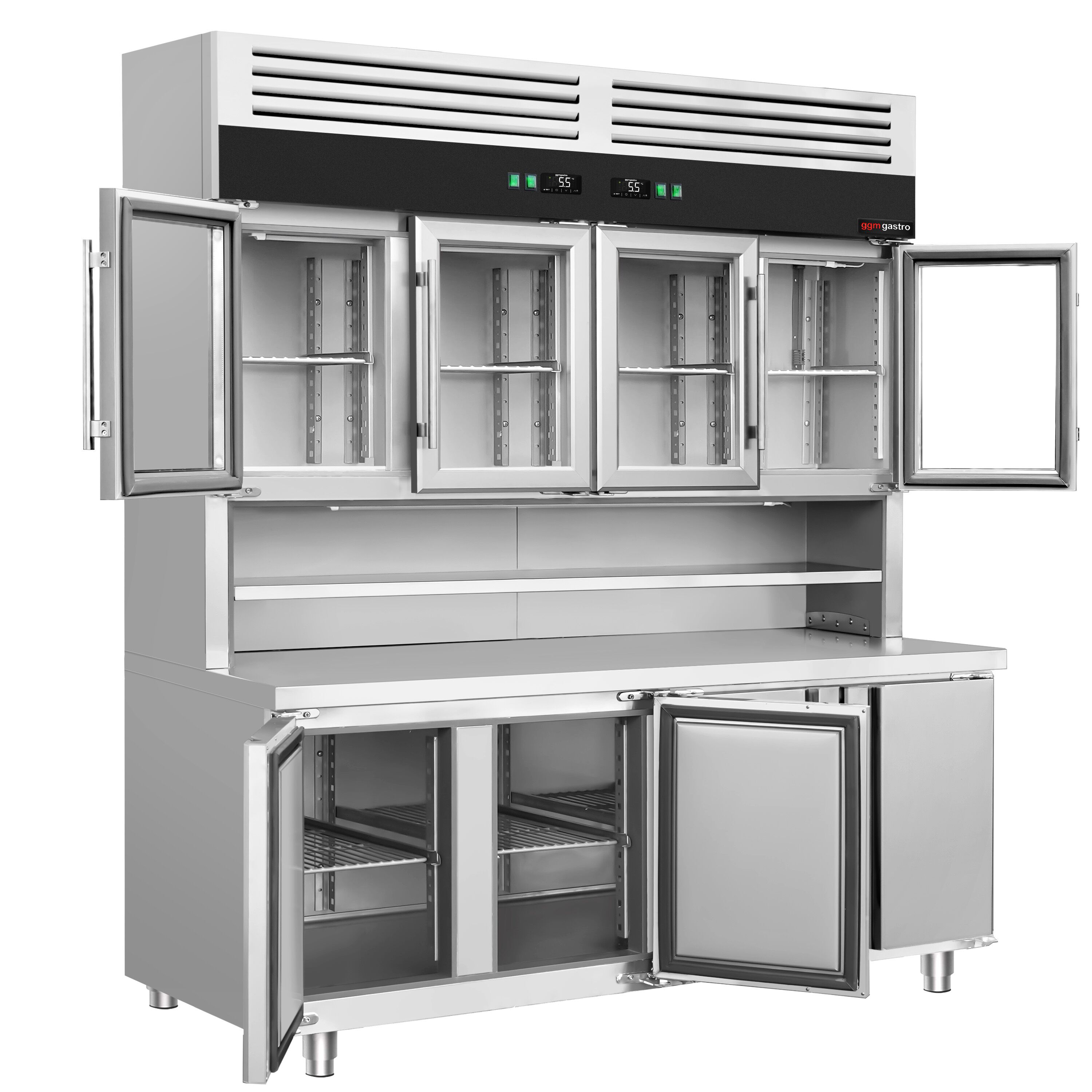 Kyl-/frysbänk - 1800x700 mm - 655 l - med 4 glasdörrar - med 4 dörrar - Statisk kyla