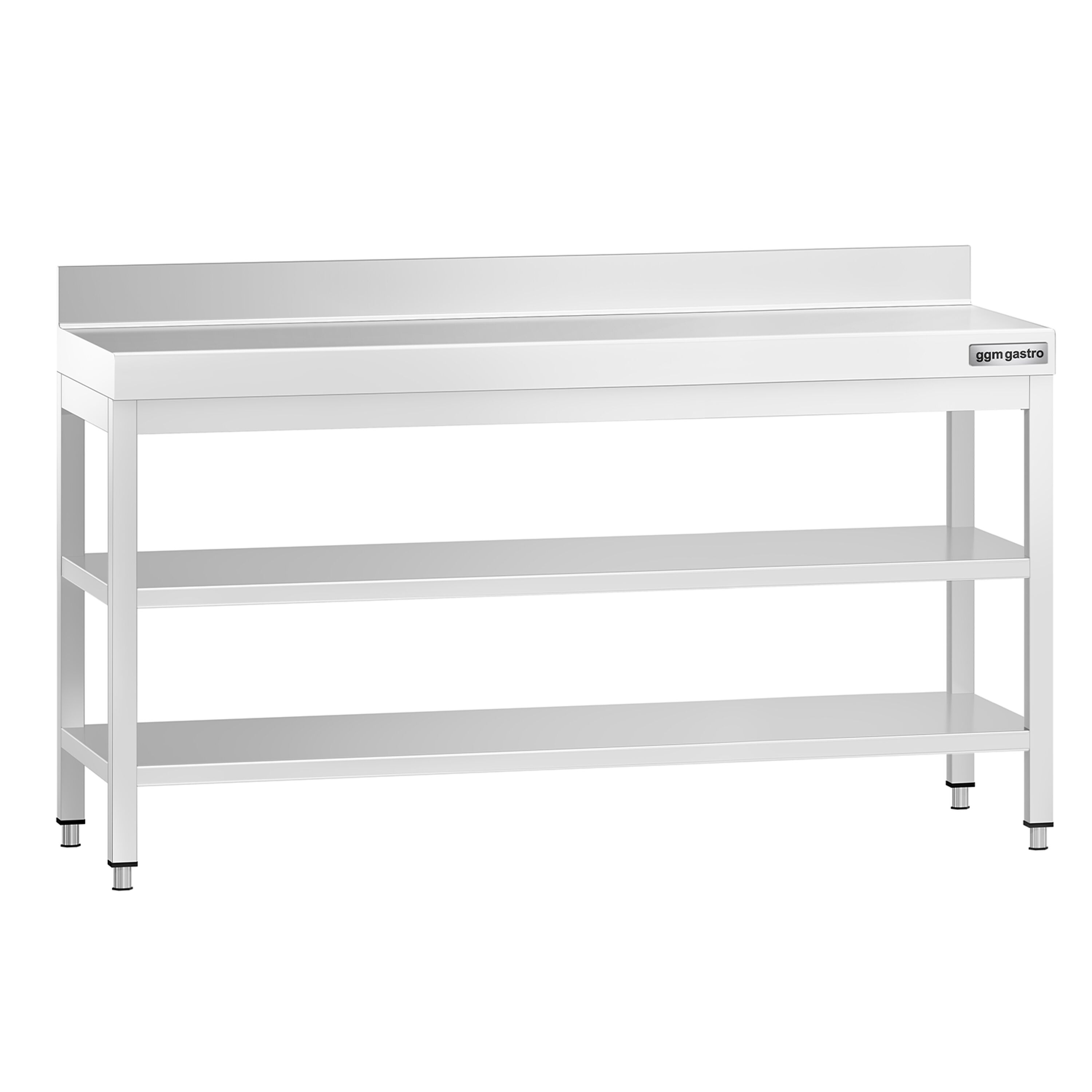 Table de travail inox PREMIUM - 1800 x 600 mm - avec tablette inférieure, Dosseret & Tablette intermédiaire