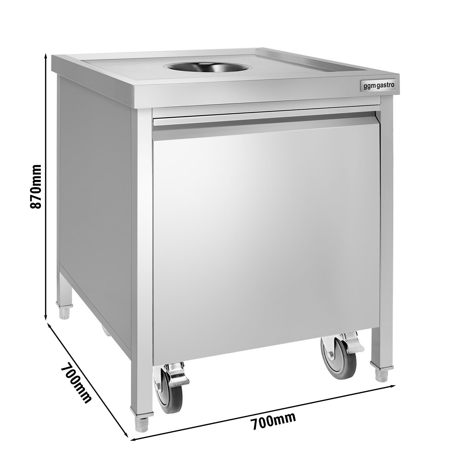 Poubelle - Carénée, à roulettes - 50L - 700x870x700mm - avec bac intérieur amovible, ouverture d’insertion, fermeture souple - tiroir frontal - Acier inoxydable