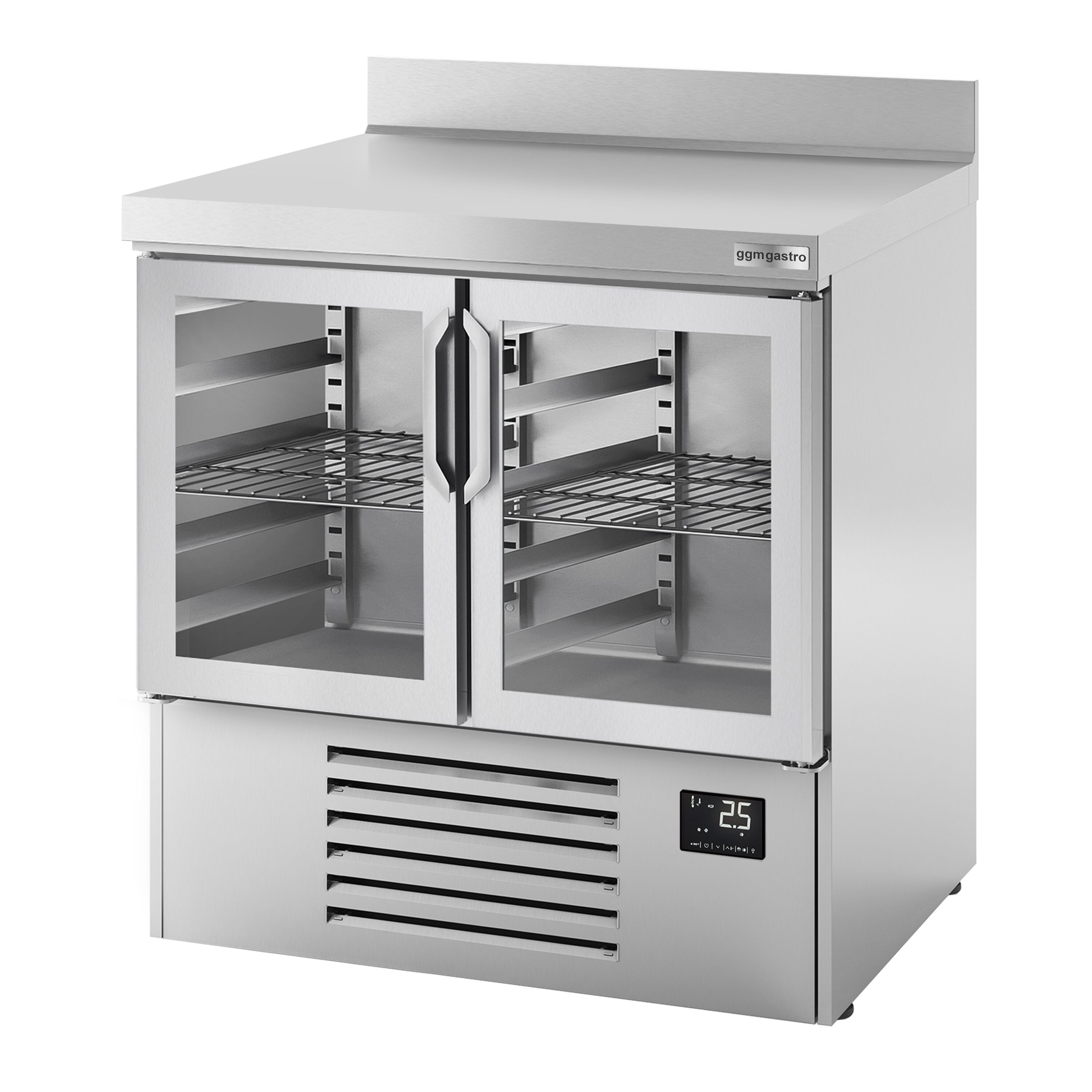 Commercial Counter Fridge PREMIUM PLUS - 978x700mm - glass doors - with upstand - capacity 230 litres