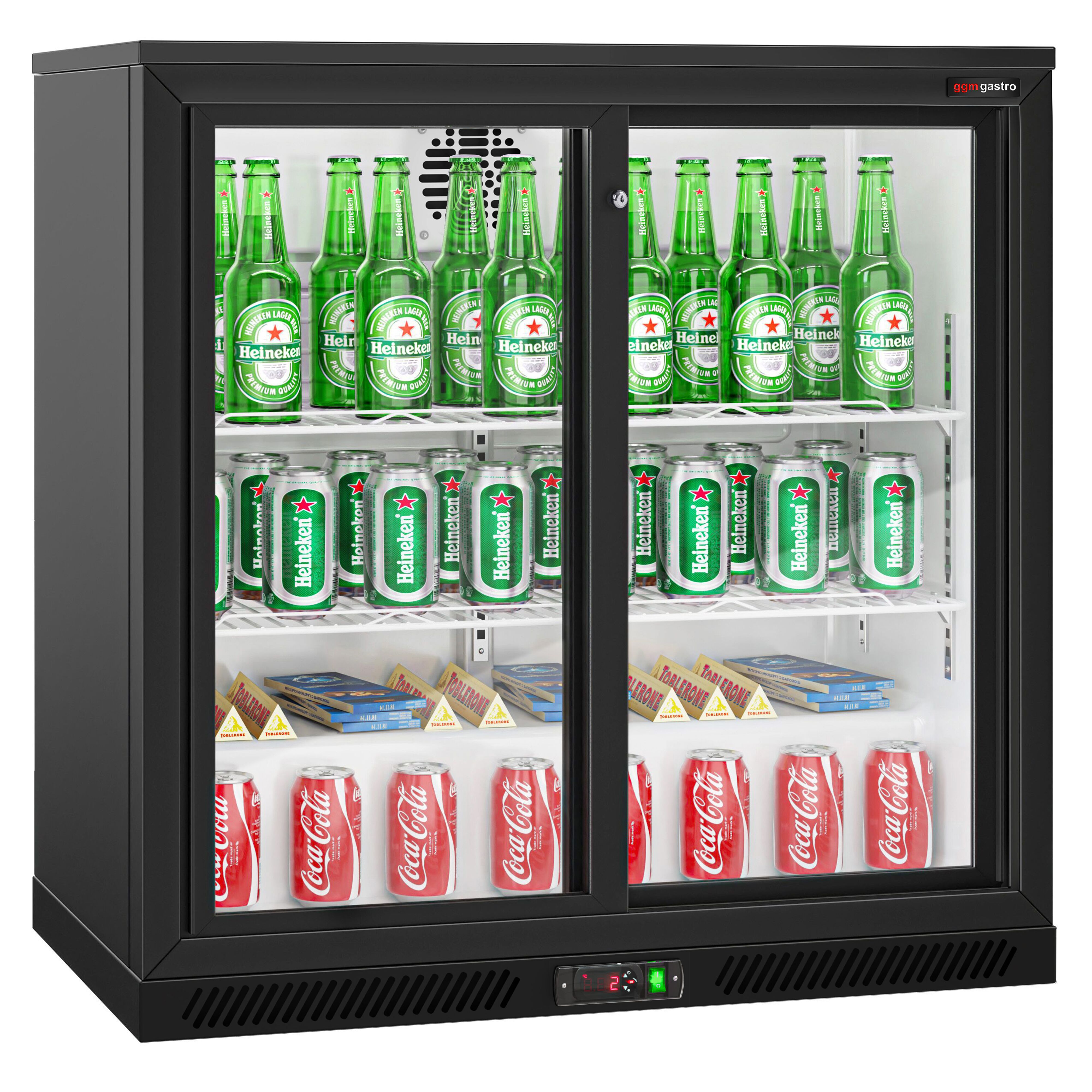 Réfrigérateur de bar – 900 mm – 220 litres – avec 2 portes coulissantes en verre – Noir