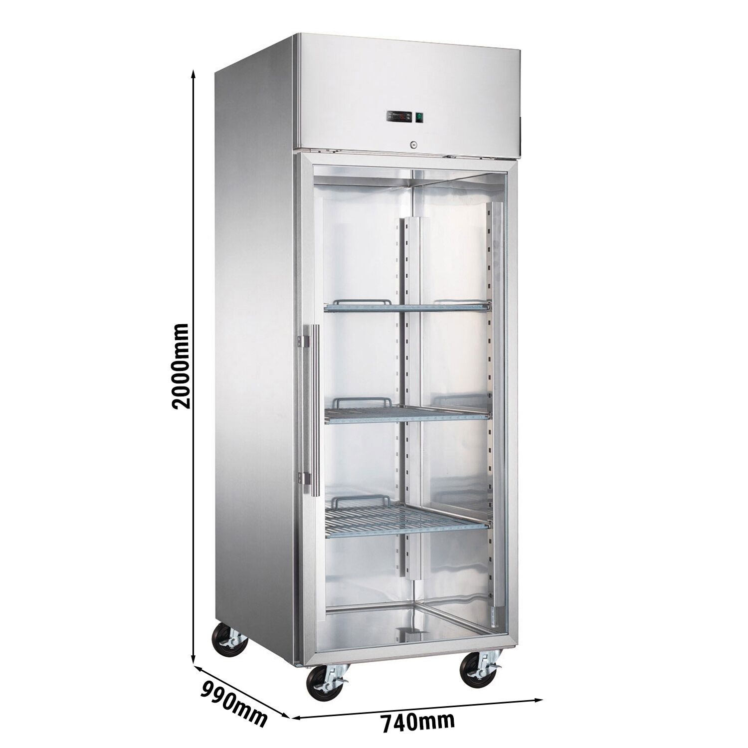 Congélateur de boulangerie inox ECO – EN 600x800 – 600 litres – avec 1 porte vitrée, rails et grilles