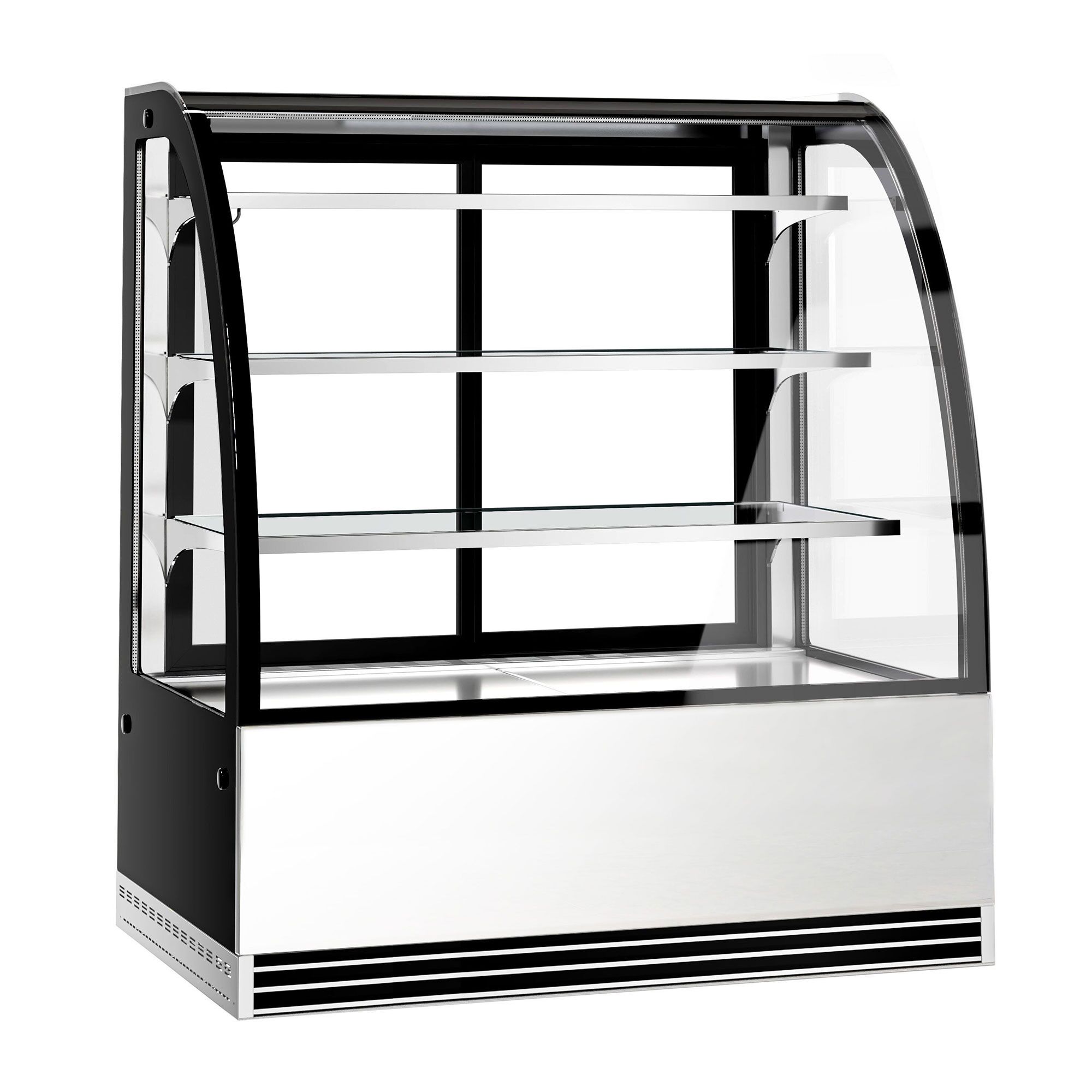 Vitrine à pâtisserie réfrigérée - 414L - 1200mm - Double vitrage - avec 3 étagères en verre - portes coulissantes vitrées arrière