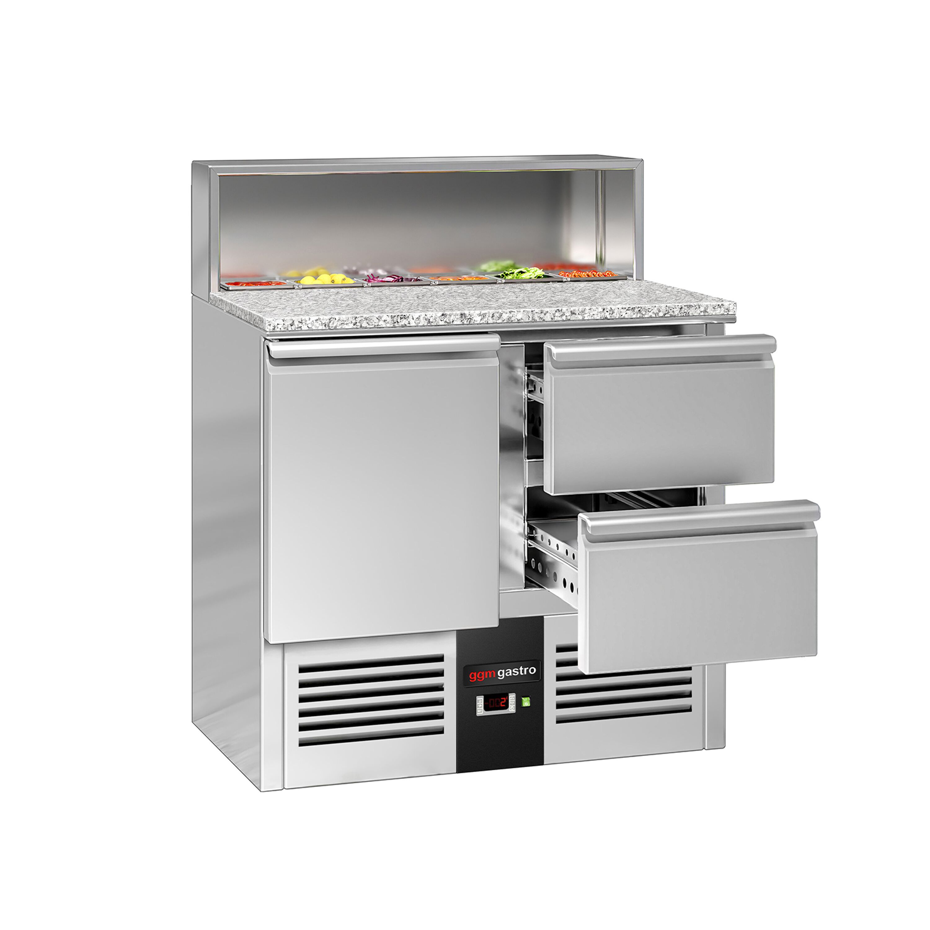 Saladette réfrigérée PREMIUM - 903mm - 240L - 1 porte & 2 tiroirs - plan de travail en granit noir