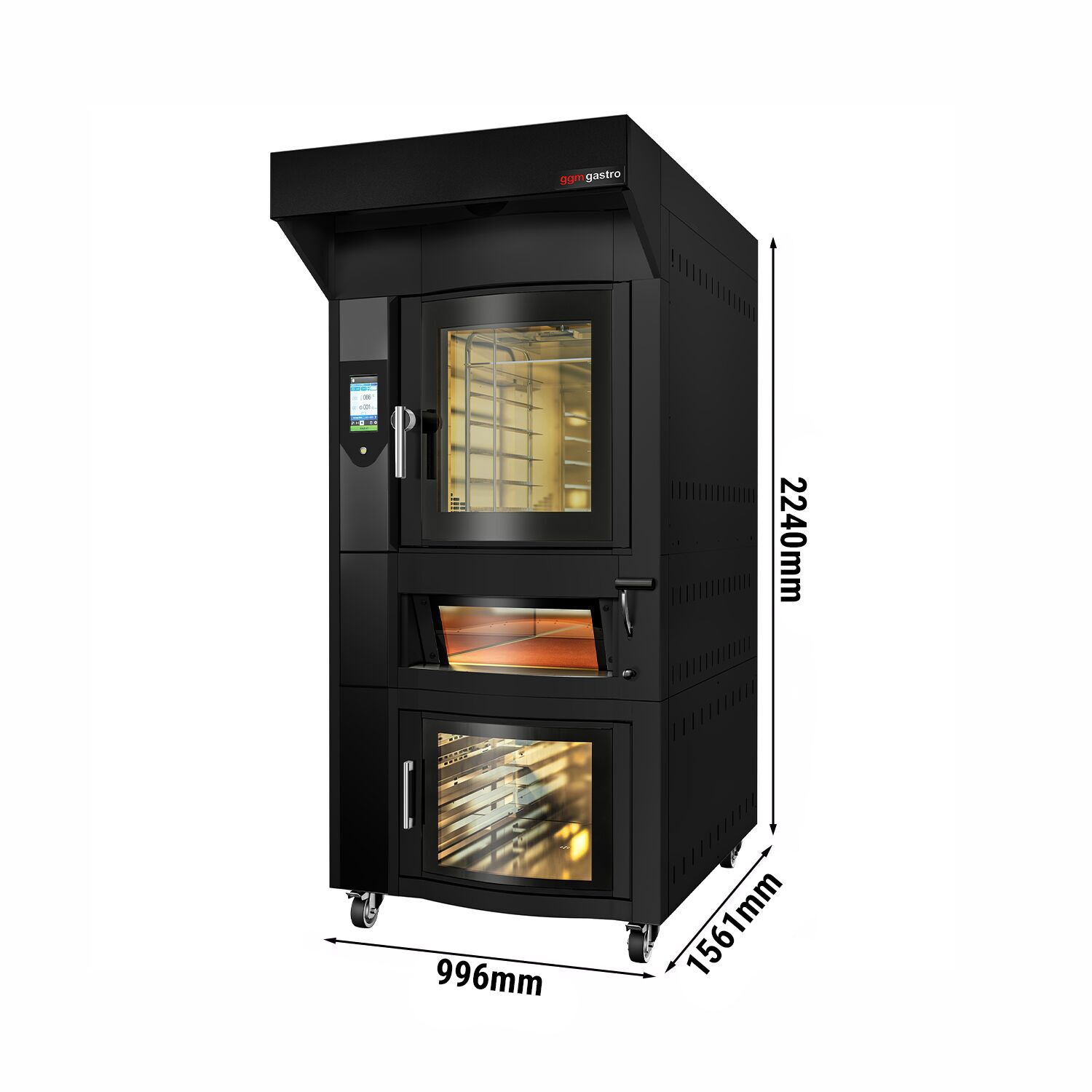 Four à convection rotatif électrique pour boulangerie avec fonction vapeur - écran tactile - 6x EN 600x400 - incl. four à pizza, hotte & étuve