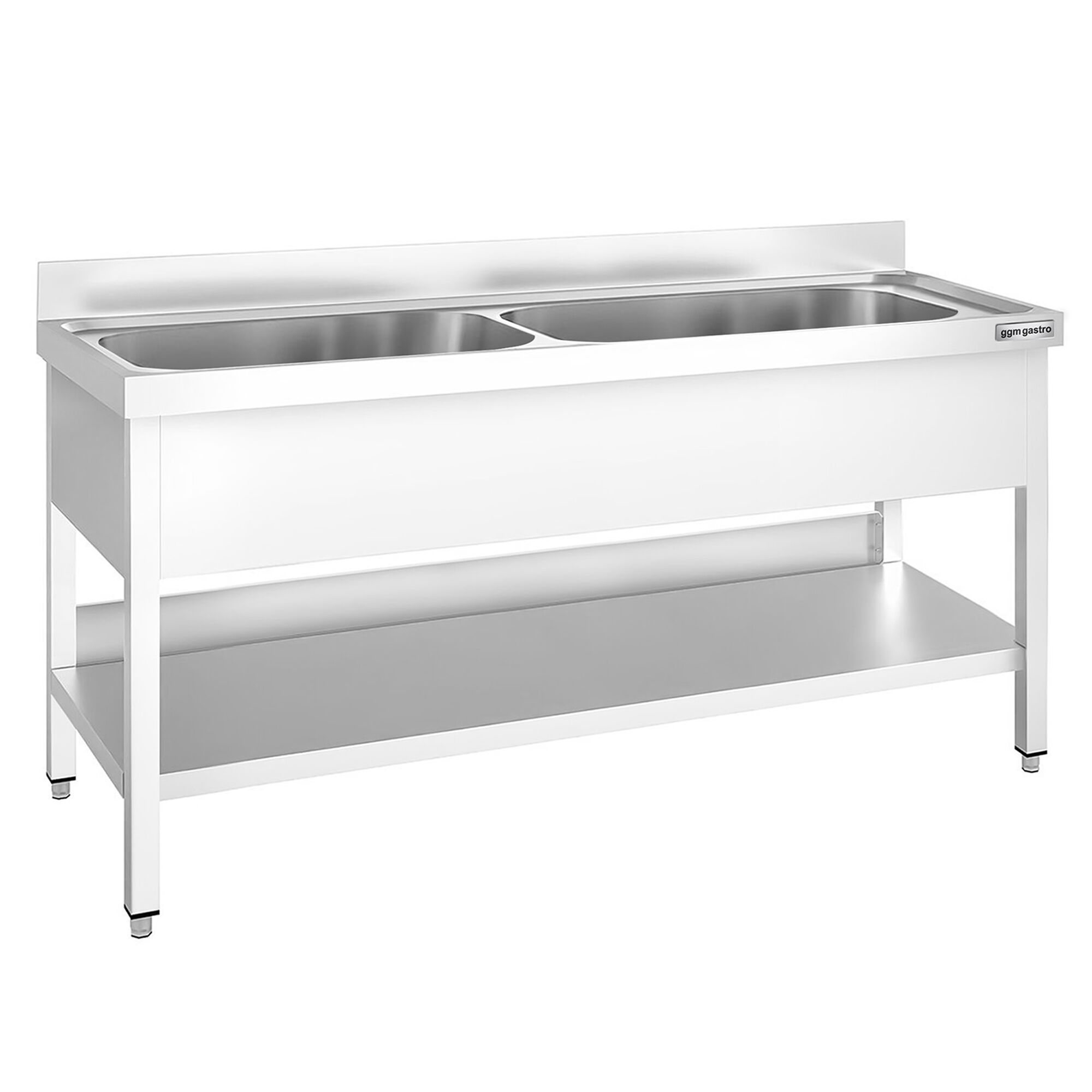 Plonge à marmites en inox PREMIUM - 2000x700mm - avec étagère basse & 2 bacs