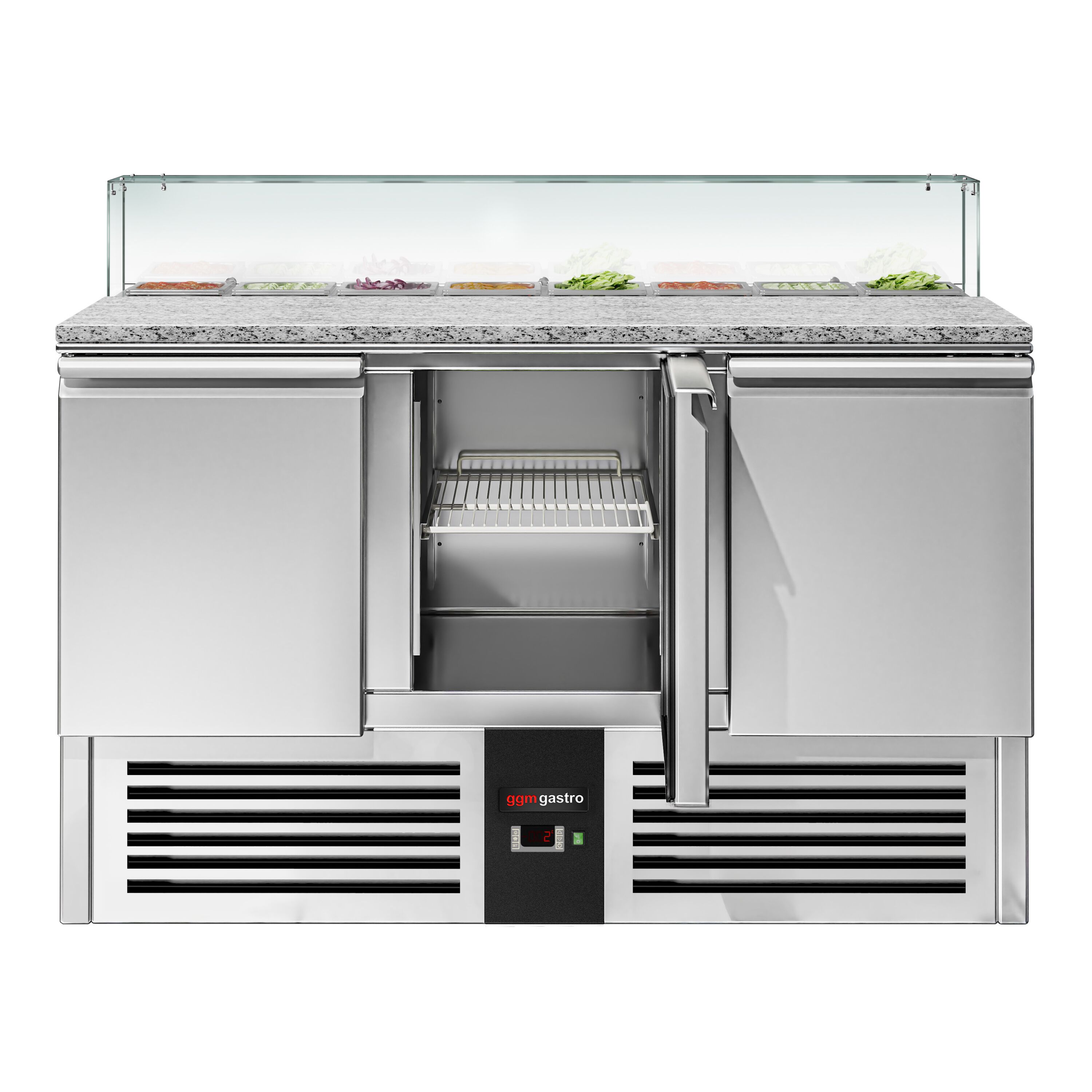 Saladette réfrigérée PREMIUM - 1368mm - 368L - 3 portes - avec vitrine de comptoir pour 8x GN 1/6
