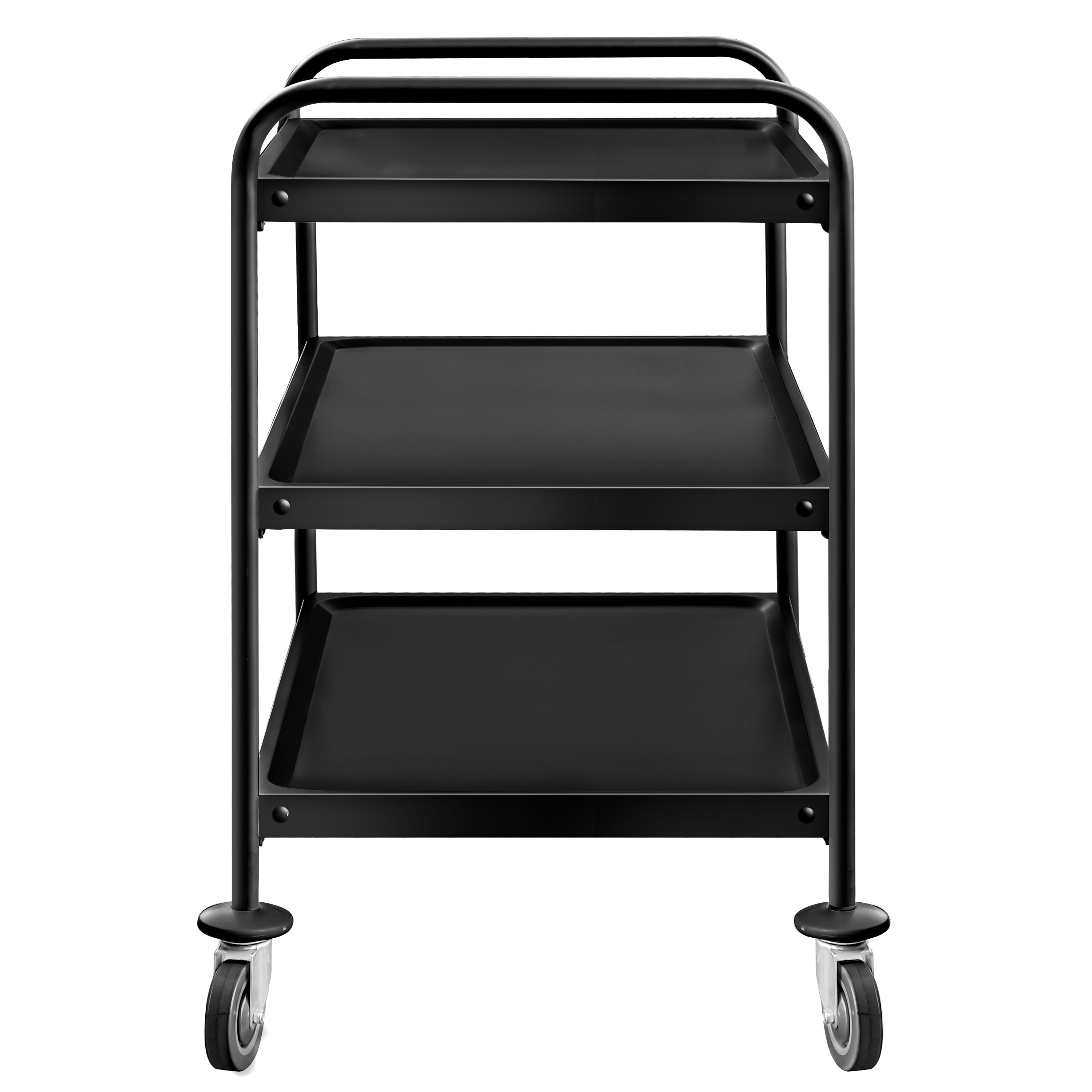 Servírovací vozík - 1 000x600 mm - se 3 policemi - 2 kolečka s brzdou - celková nosnost: 120 kg - černý