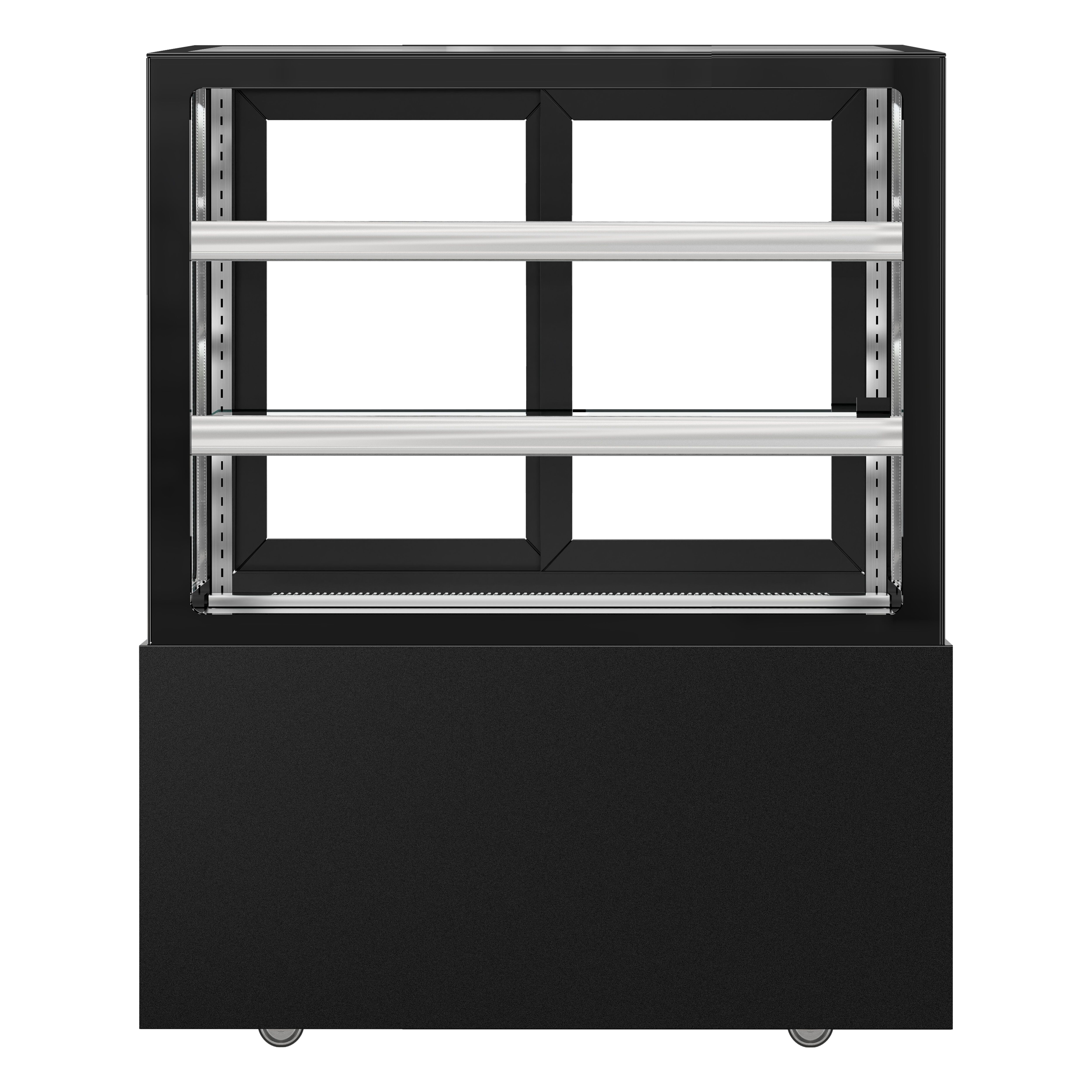 Vitrine à pâtisserie réfrigérée MADRID - 430L - 1000mm - Double vitrage - avec 2 étagères en verre - portes coulissantes vitrées arrière - Noir mat