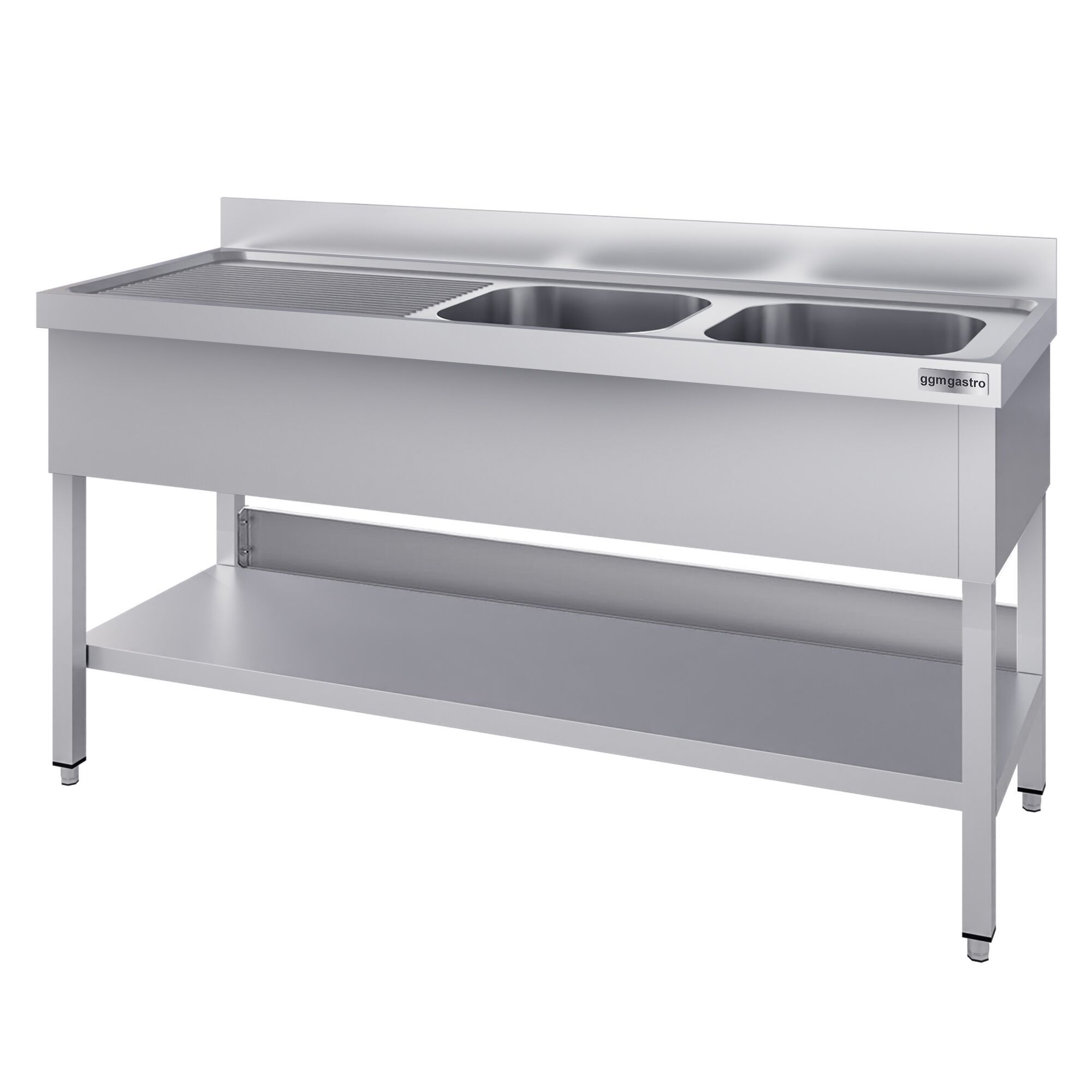 Plonge en inox ECO - 1400x600mm - avec étagère basse - 2 bacs à droite