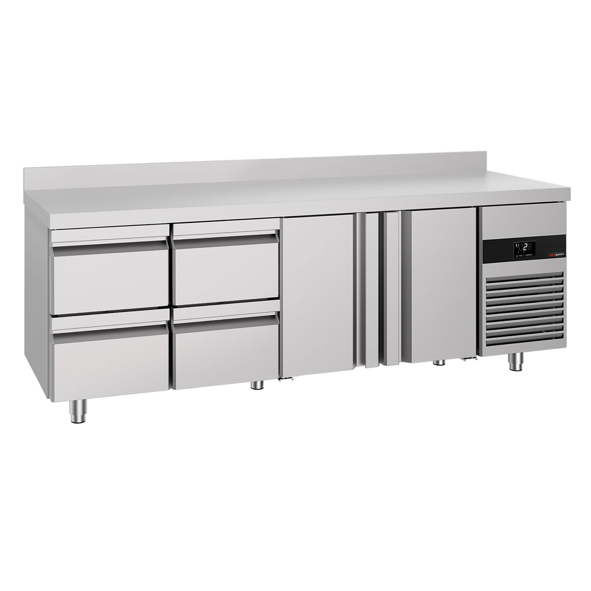 Table réfrigérée PREMIUM - 2330x700 mm - avec 2 portes - 4 tiroirs - avec dosseret