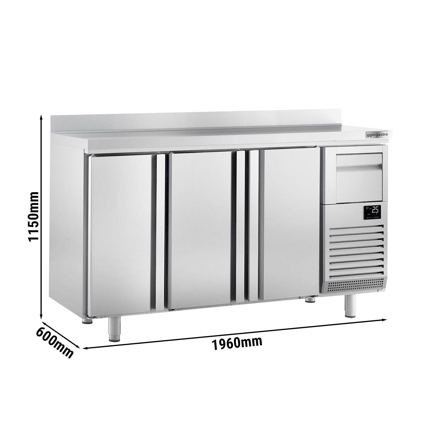 Arrière-bar réfrigéré professionnel  Premium PLUS - 1960 x 600 mm - avec 3 portes, dosseret et tiroir à marc de café