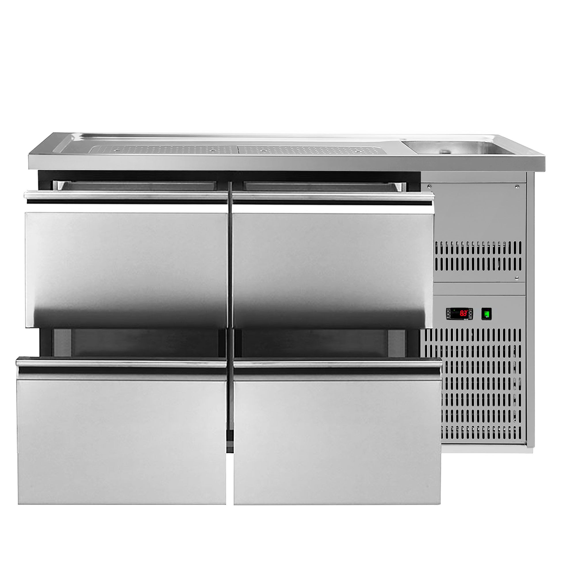 Comptoir de bar réfrigéré Premium PLUS – 1550 × 700 mm – 4 tiroirs