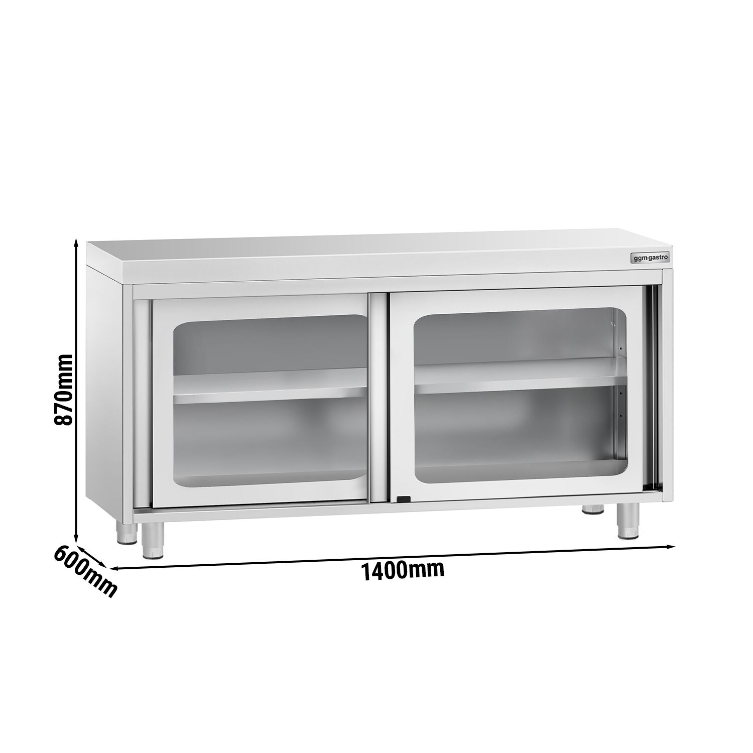 Table armoire en acier inoxydable PREMIUM - 1400x600mm - avec portes coulissantes vitrées