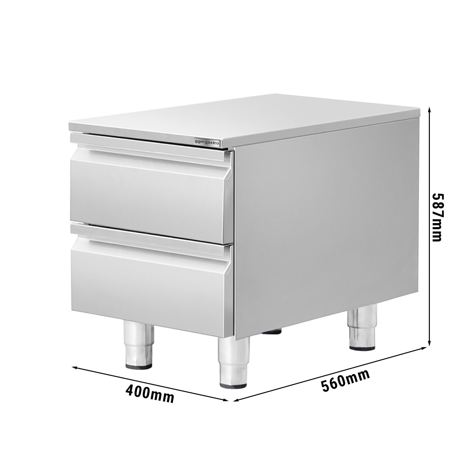 Caisson à tiroirs - Acier inoxydable - Professionnel - avec 2 tiroirs - 400x560mm