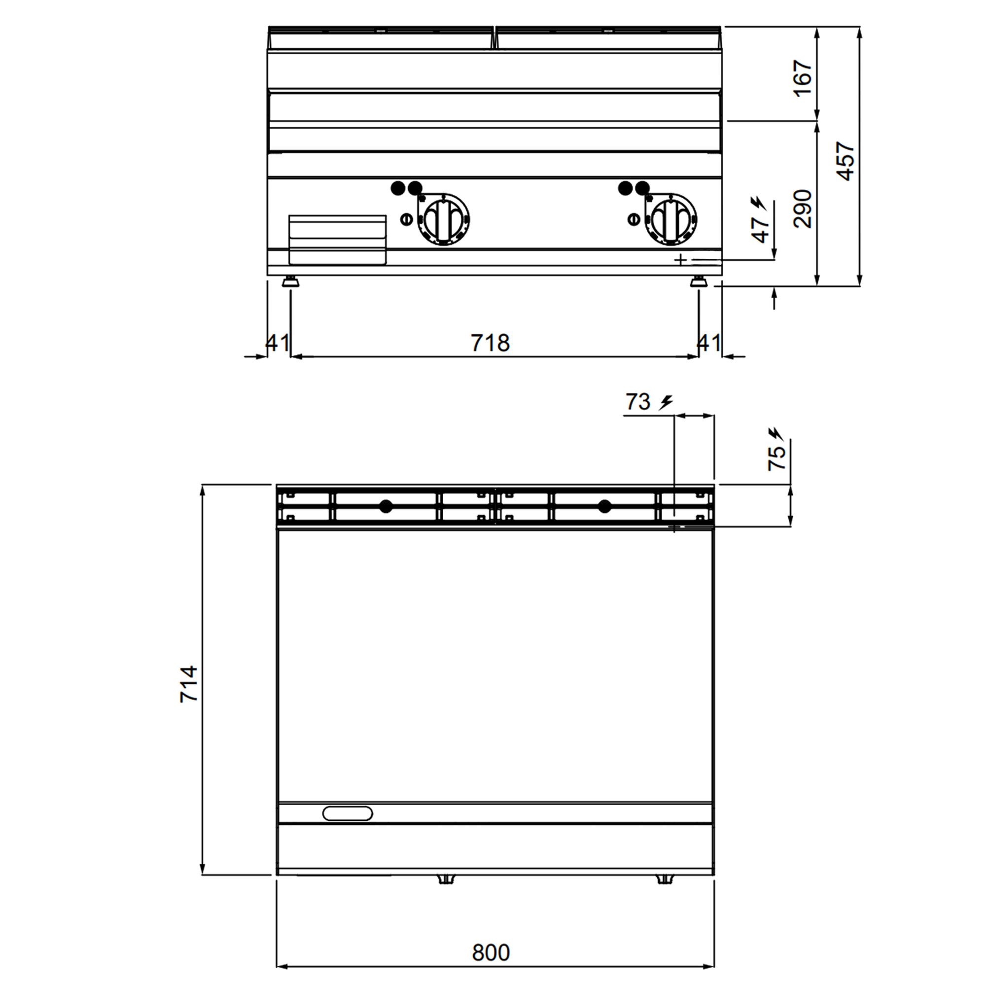 Plancha électrique - plaque acier - 2 zones - 9,6 kW - Lisse - Surface de cuisson : 795x500mm