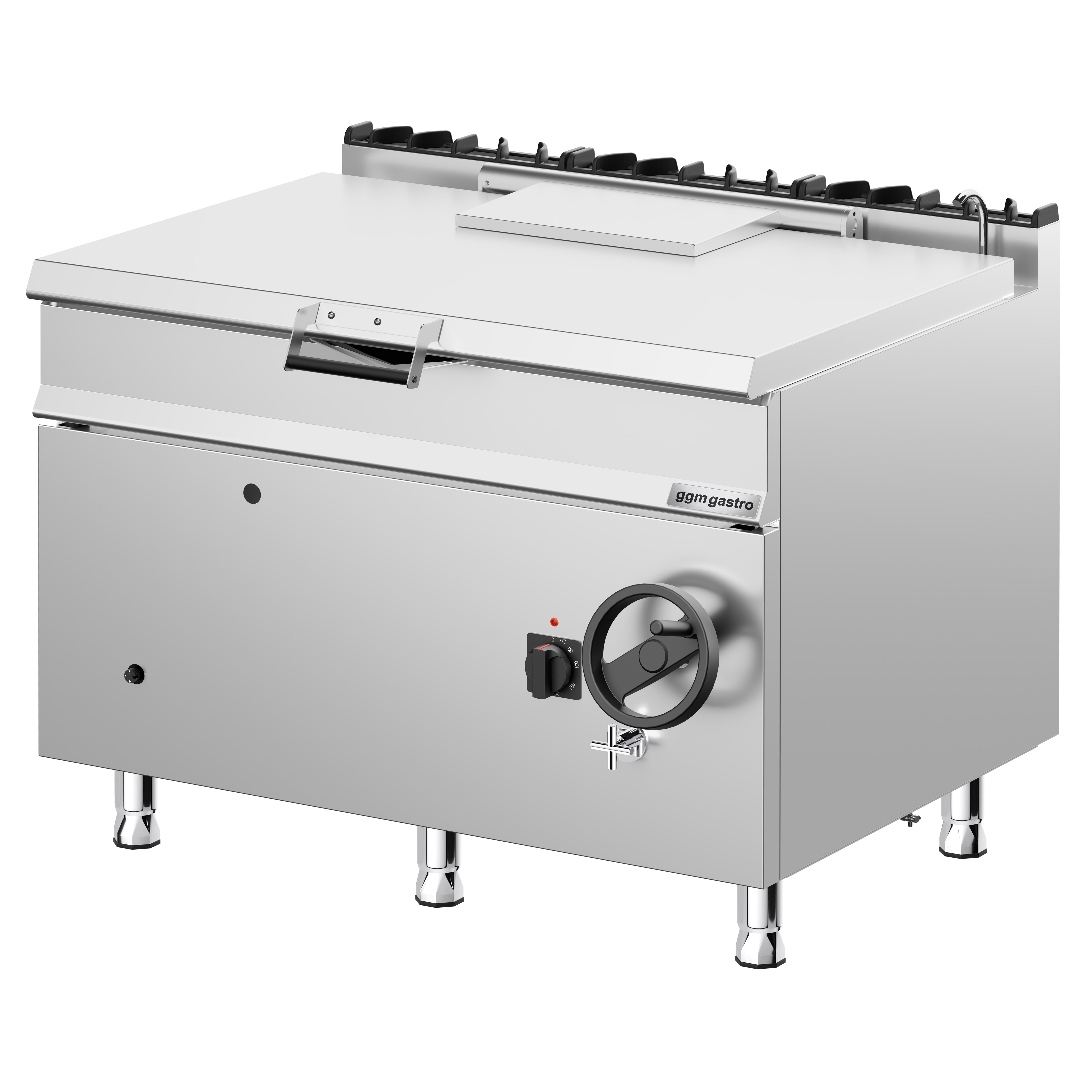 Sauteuse basculante à gaz – 120 litres – 30 kW – avec volant manuel et raccordement d’eau