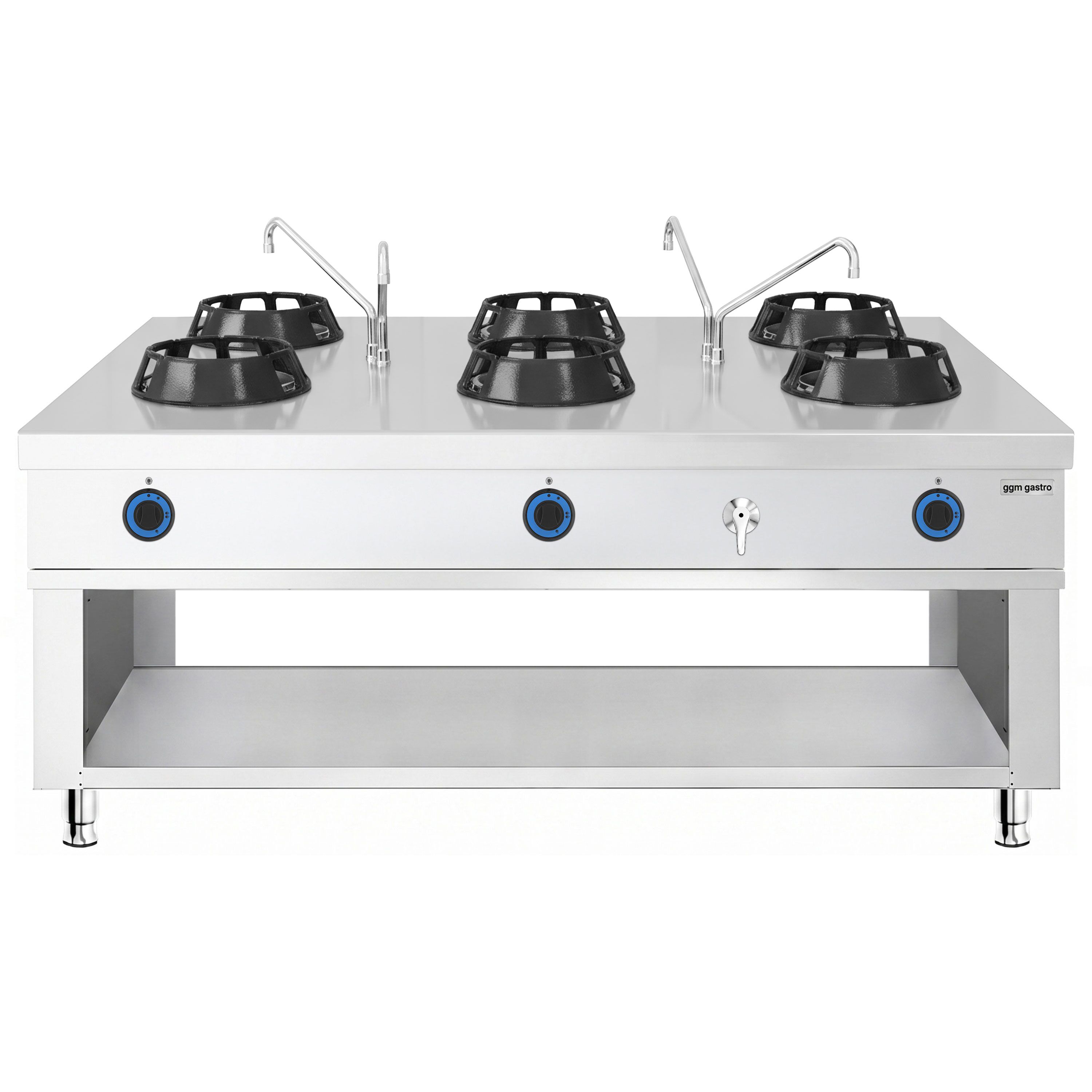 Εστία Wok Αερίου Τύπου Νησίδας - 84 kW - 6 Καυστήρες - με 4 Βρύσες Νερού