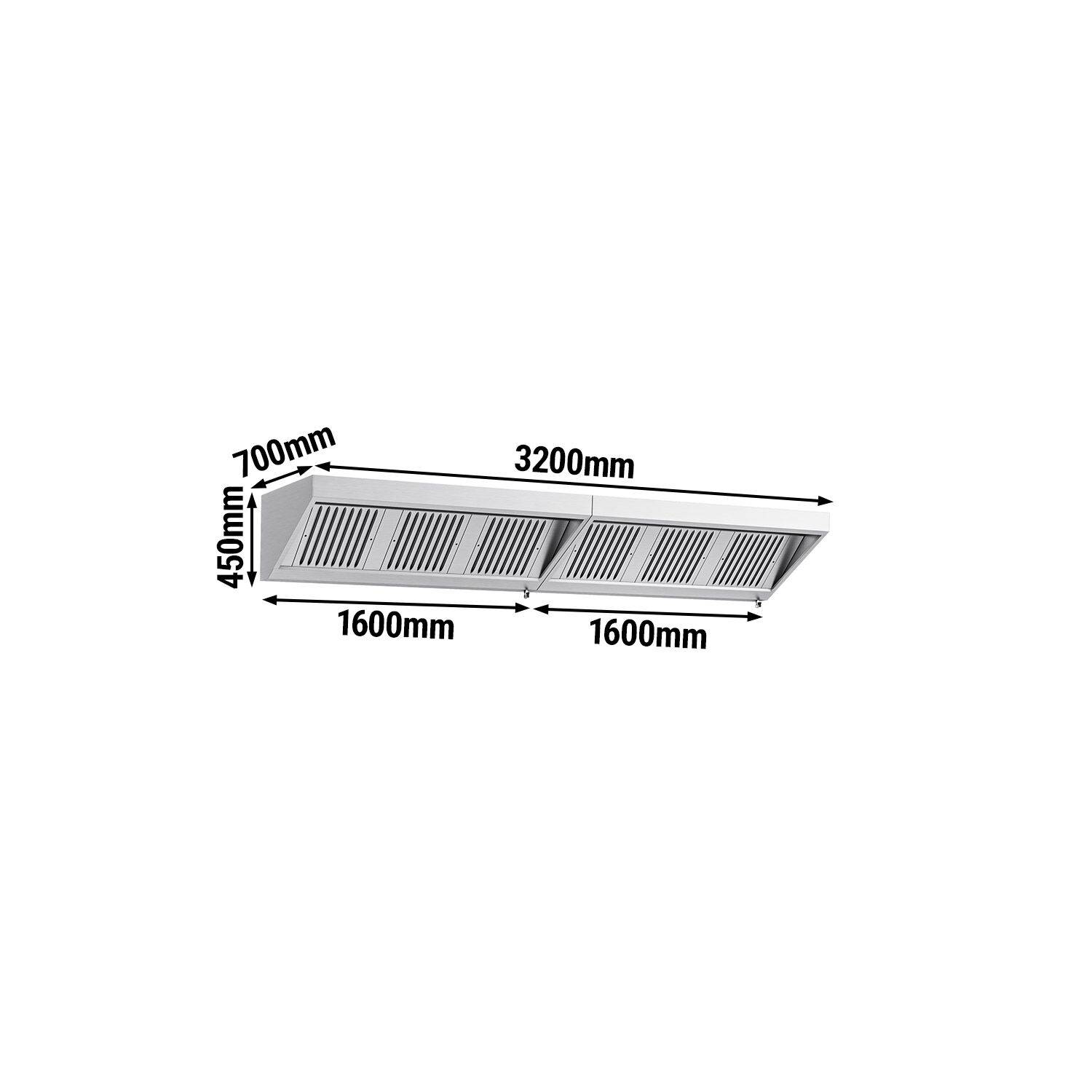 Fali elszívóernyő - 3200 mm - 700 mm mély - Labirintszűrő és világítás - motor nélkül