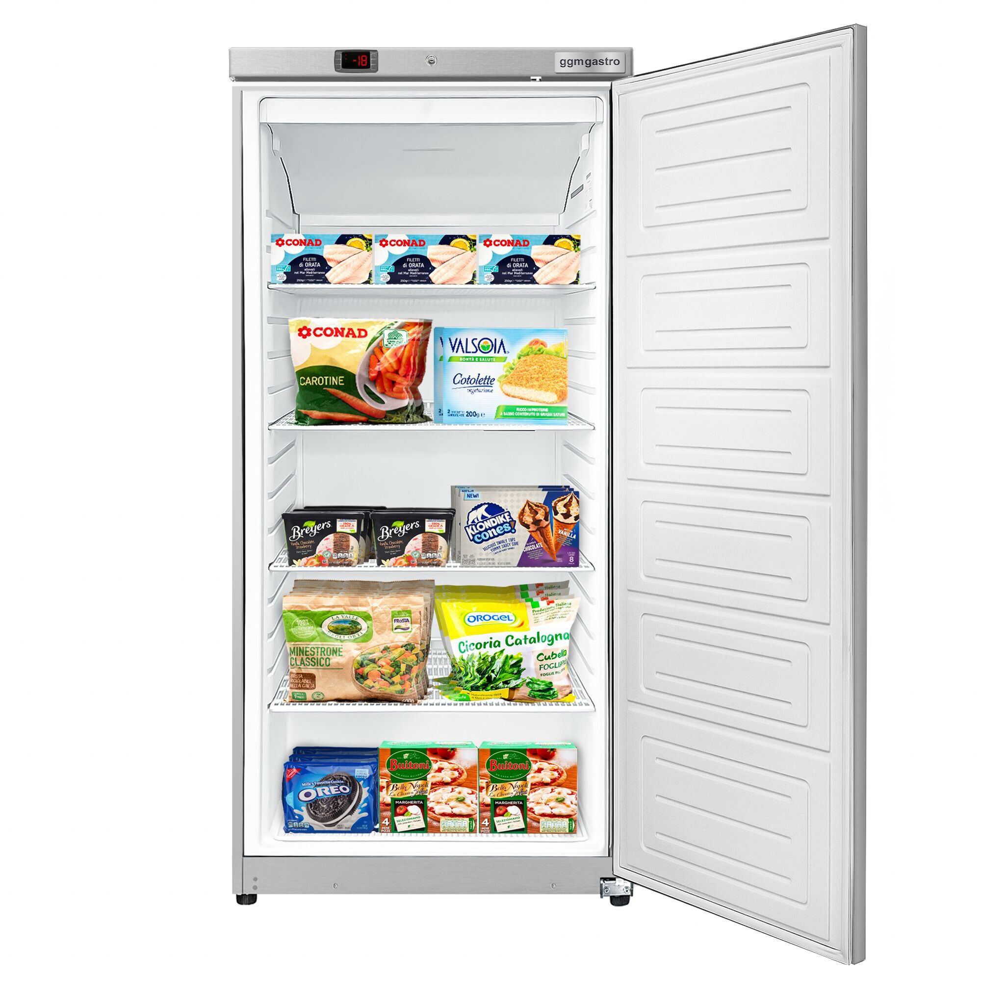 Congélateur de stockage inox ECO – 400 litres – avec 1 porte – intérieur de la porte en plastique
