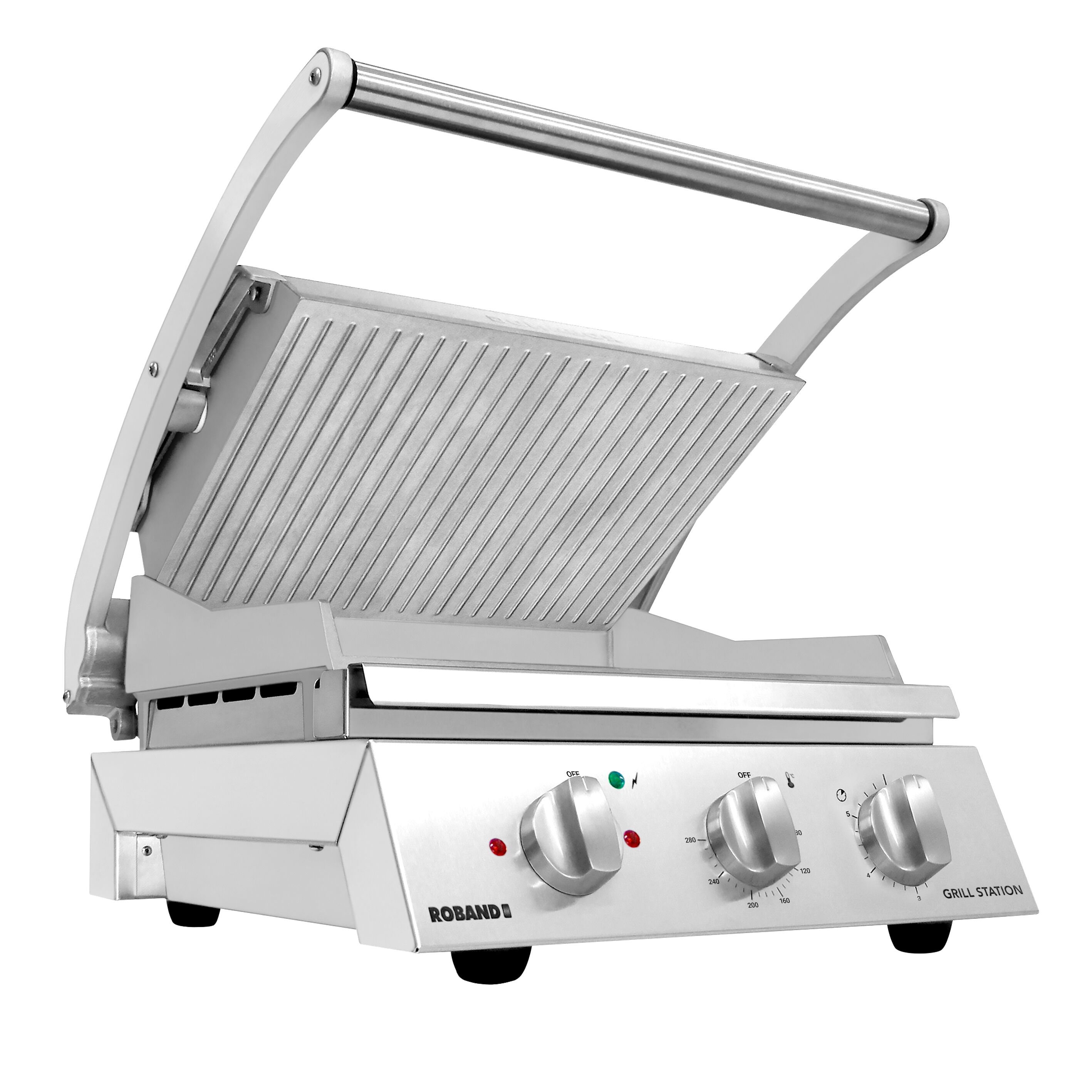 ROBAND | Presse à Panini / Gril de contact – 2,2 kW – plaque supérieure rainurée & plaque inférieure lisse – Surface de cuisson : 375 × 275 mm