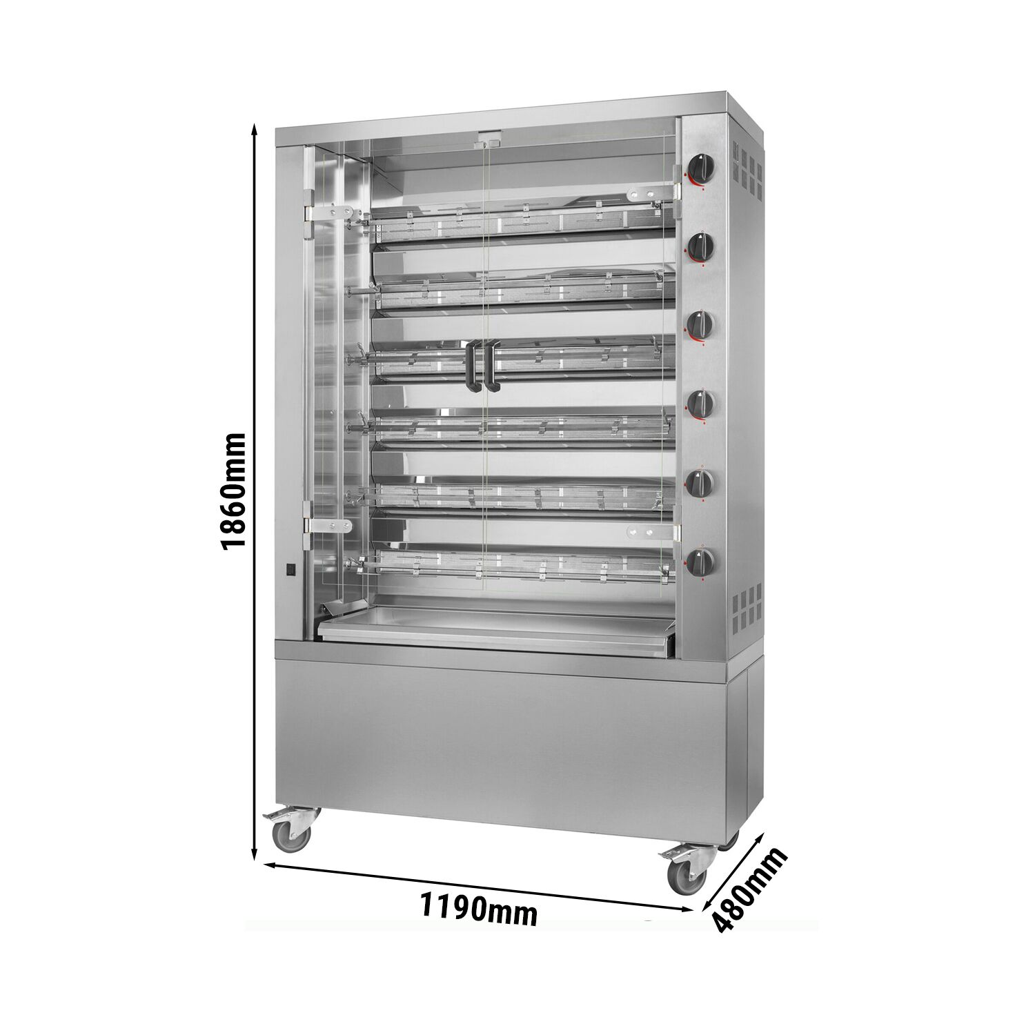 Gaz Rôtissoire à poulets Verticale - 6 broches pour jusqu’à 36 poulets - 35,3kW