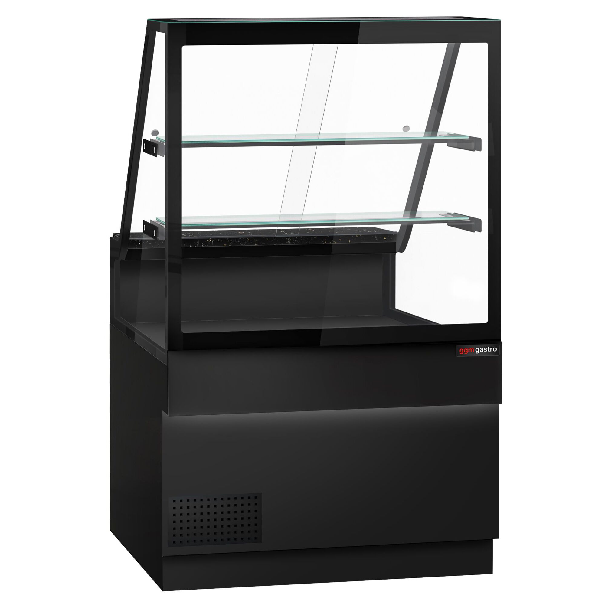Serve Over Counter TORONTO - 1000mm - double glazing - black front - with 2 shelves - granite worktop