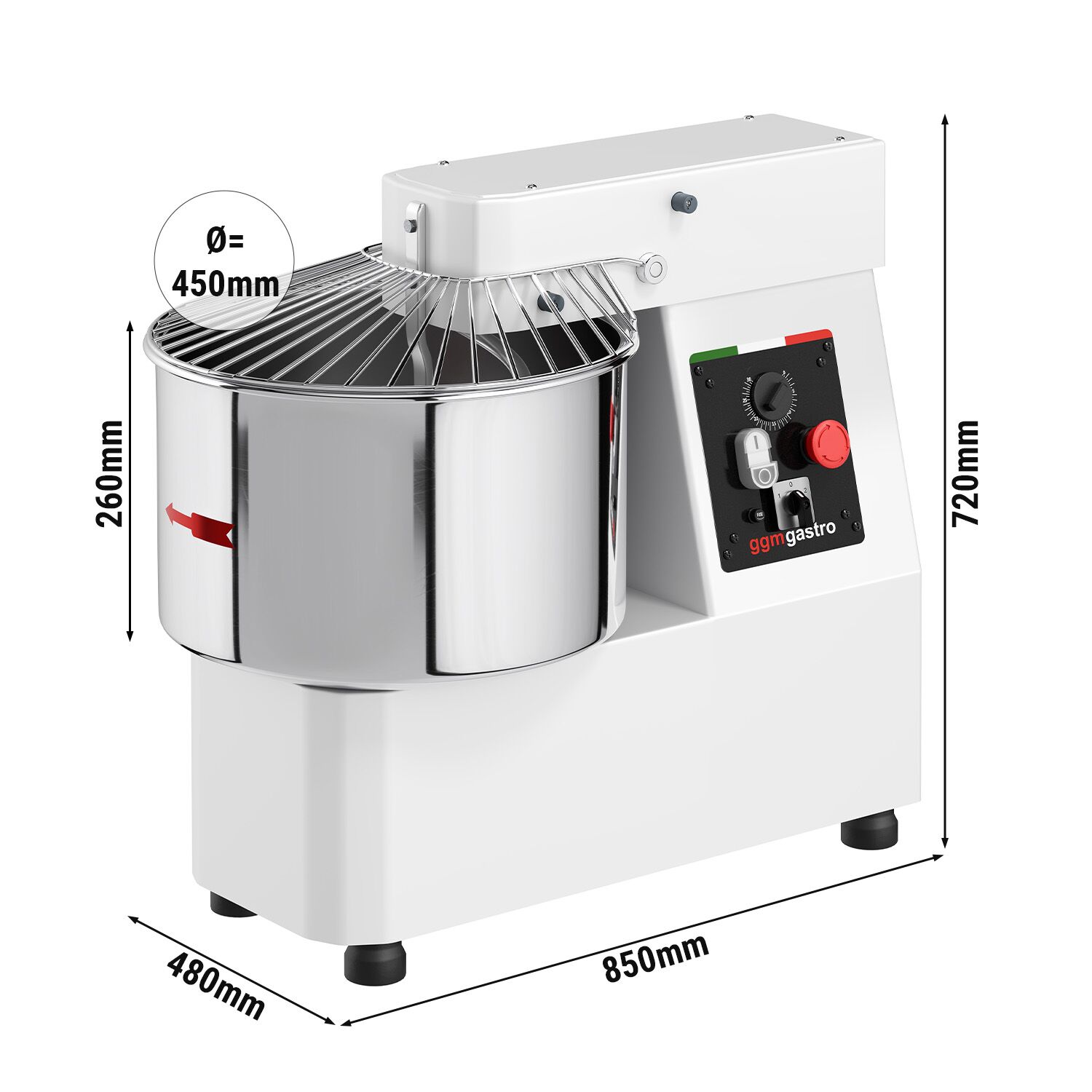 Pétrin à Pâte / Pétrin à spirale - 42 Litres / 38 kg - 2 Vitesses - avec Cuve Fixe - Fonction Minuterie
