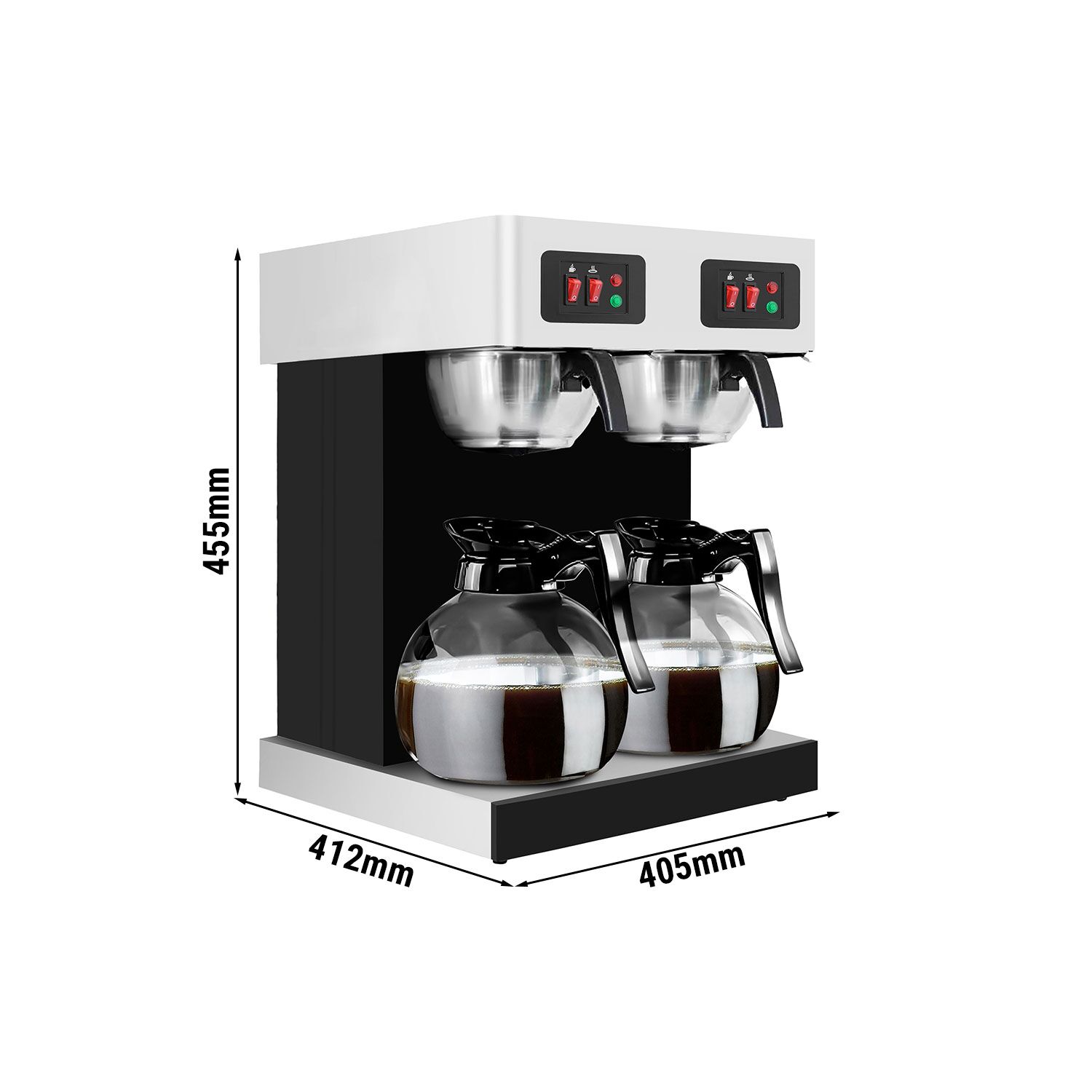 Aparat za filter kavu - Profesionalni - 2x 1,8 l - uklj. 2 staklena vrča & 2 držača filtera & 20 filtera