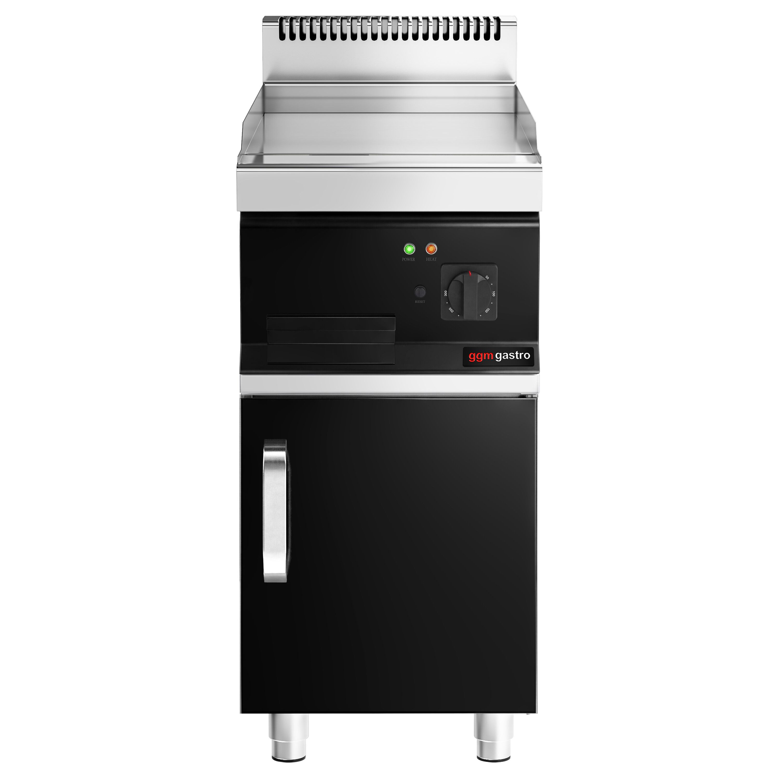 Plancha électrique - plaque chromée dure - 4,5 kW - Lisse - Surface de cuisson : 395x535mm - incl. soubassement avec 1 porte