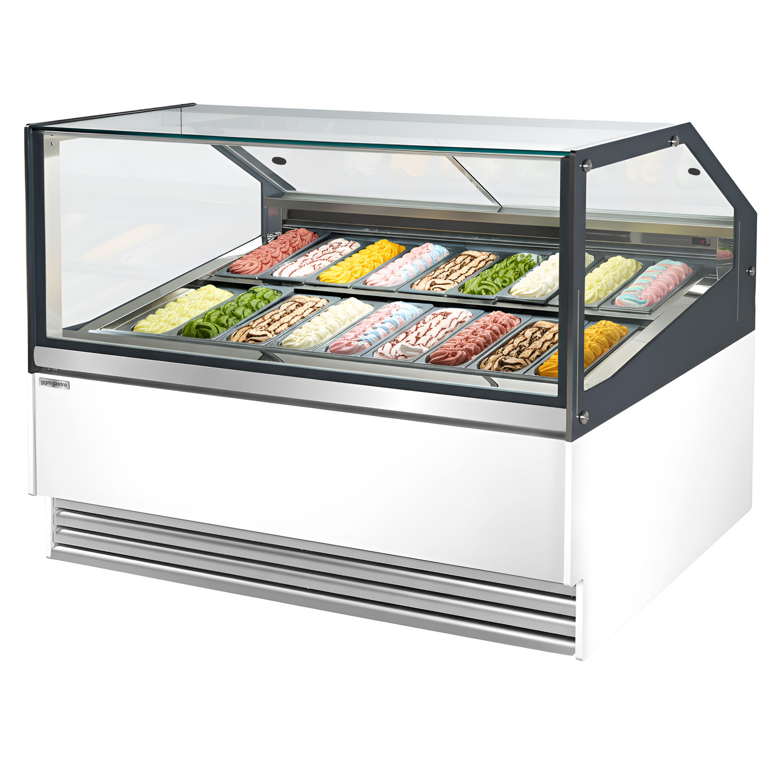 Vitrine à glace THEO – 1730 mm – refroidissement ventilé – pour 18 bacs à glace de 5 litres – Blanc