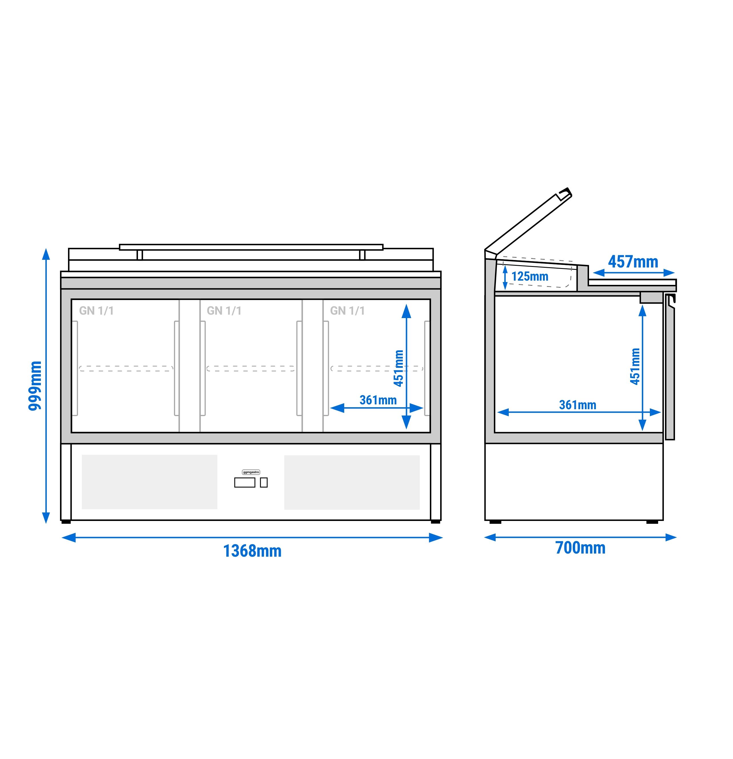 Table de préparation Mini ECO - 1368 mm - 3 portes - pour 8x GN 1/6