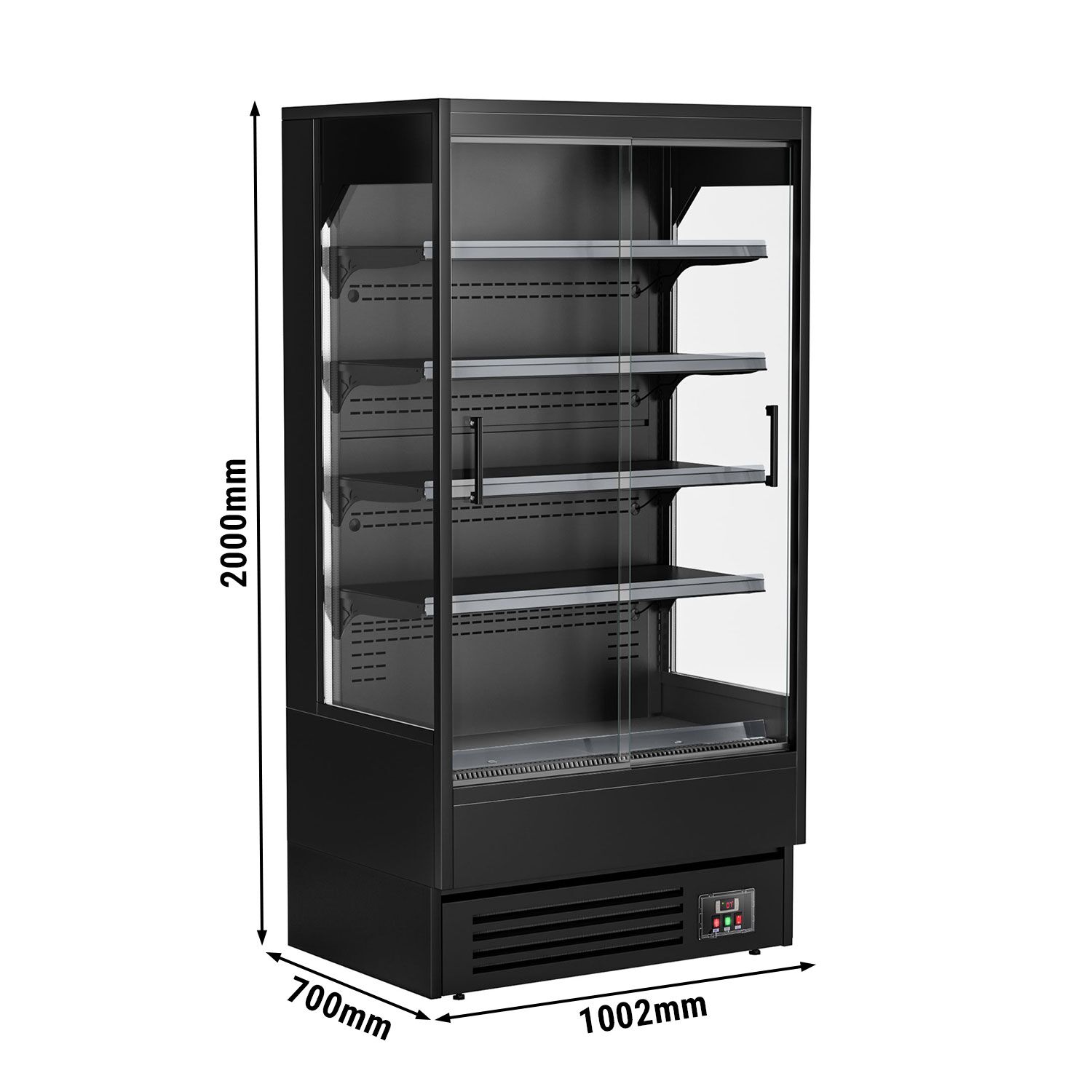 Vitrine murale réfrigérée - 1002mm - 440L - avec 2 portes coulissantes vitrées & 4 étagères - arrière fermé - Noir