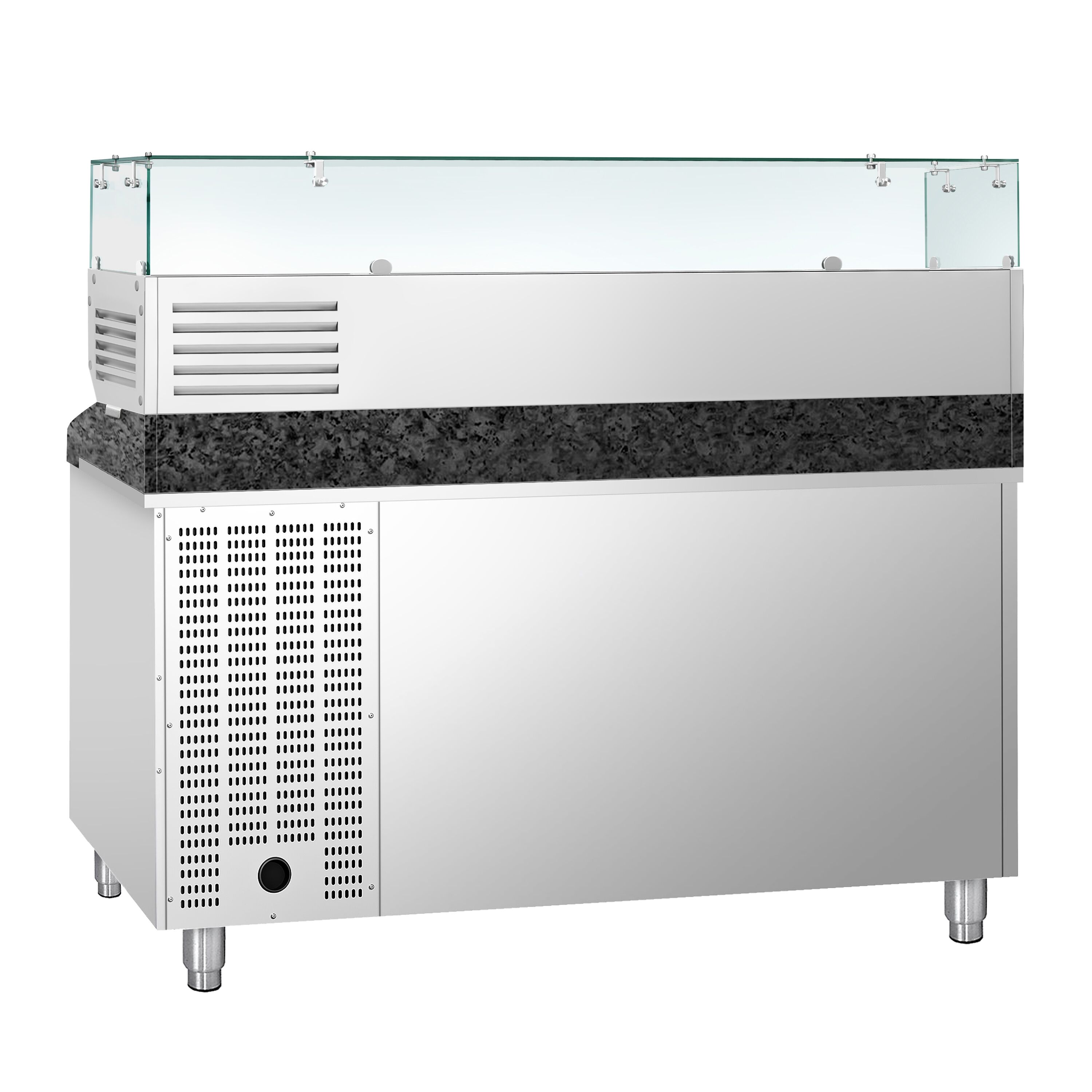 Table réfrigérée à pizza PREMIUM - 1500 x 800 mm - avec 2 portes - incl. vitrine réfrigérée - 6 x GN 1/3