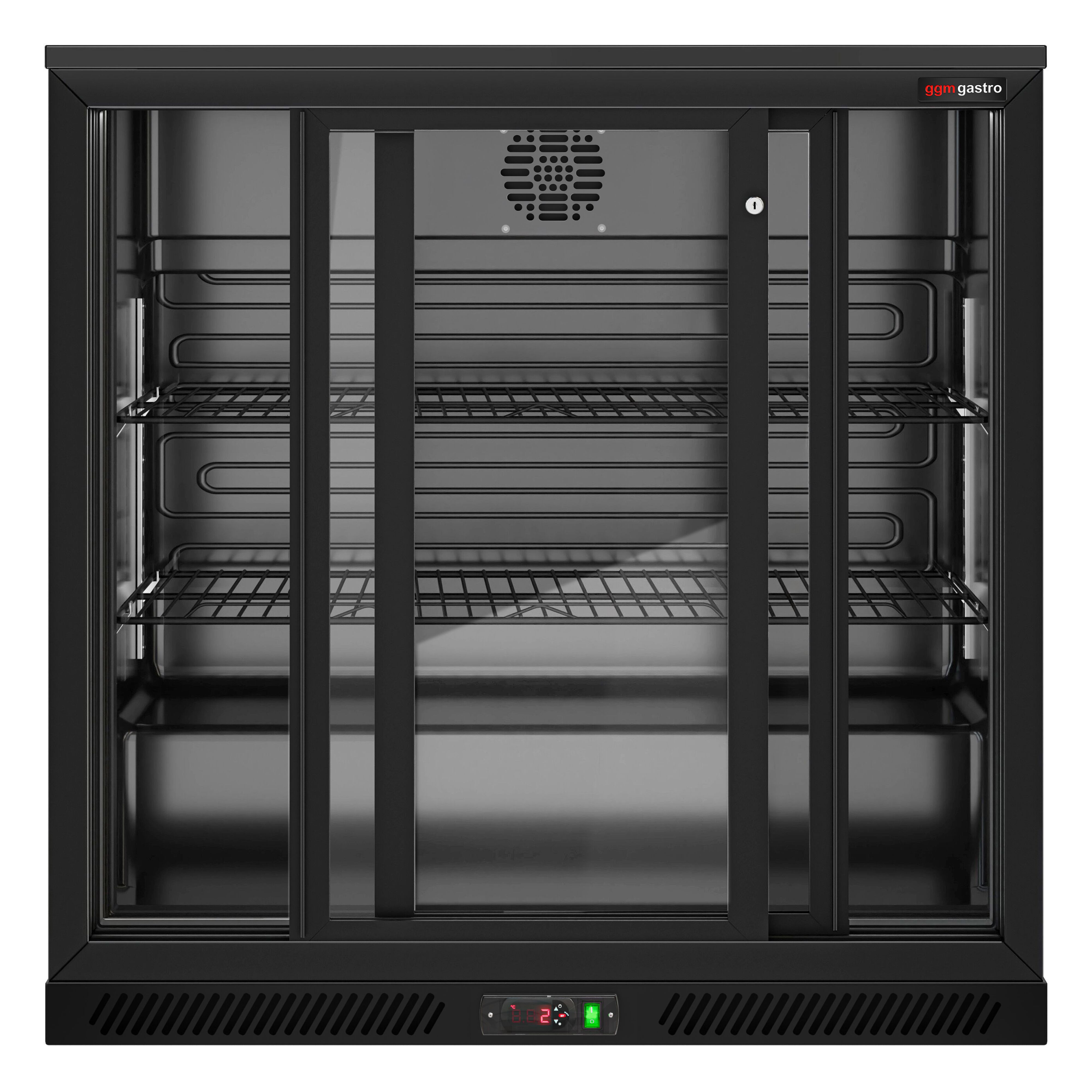 Réfrigérateur de bar – 900 mm – 220 litres – avec 2 portes coulissantes en verre – Extérieur & intérieur Noir