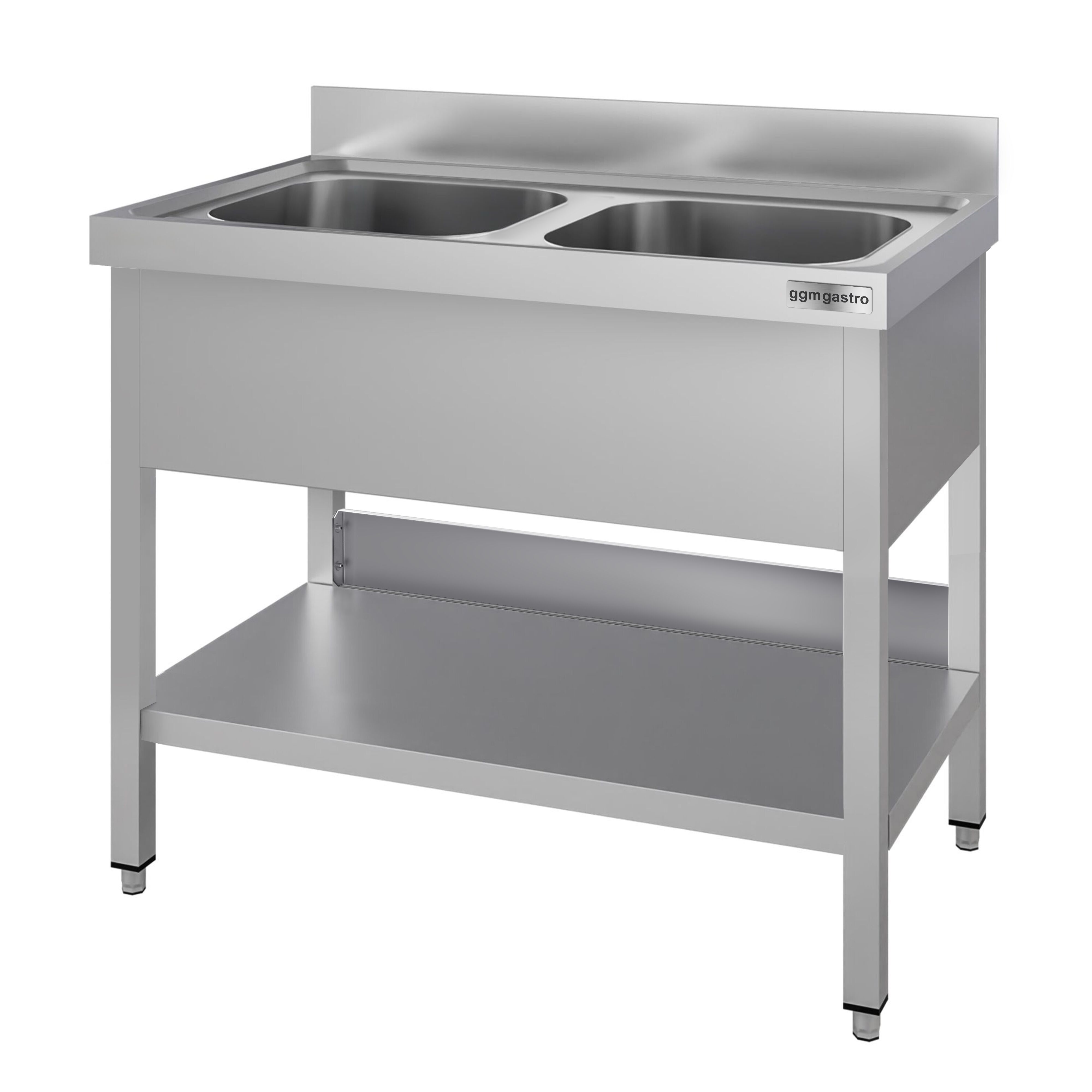 Plonge en inox ECO - 1000x600mm - avec étagère basse - 2 bacs au centre