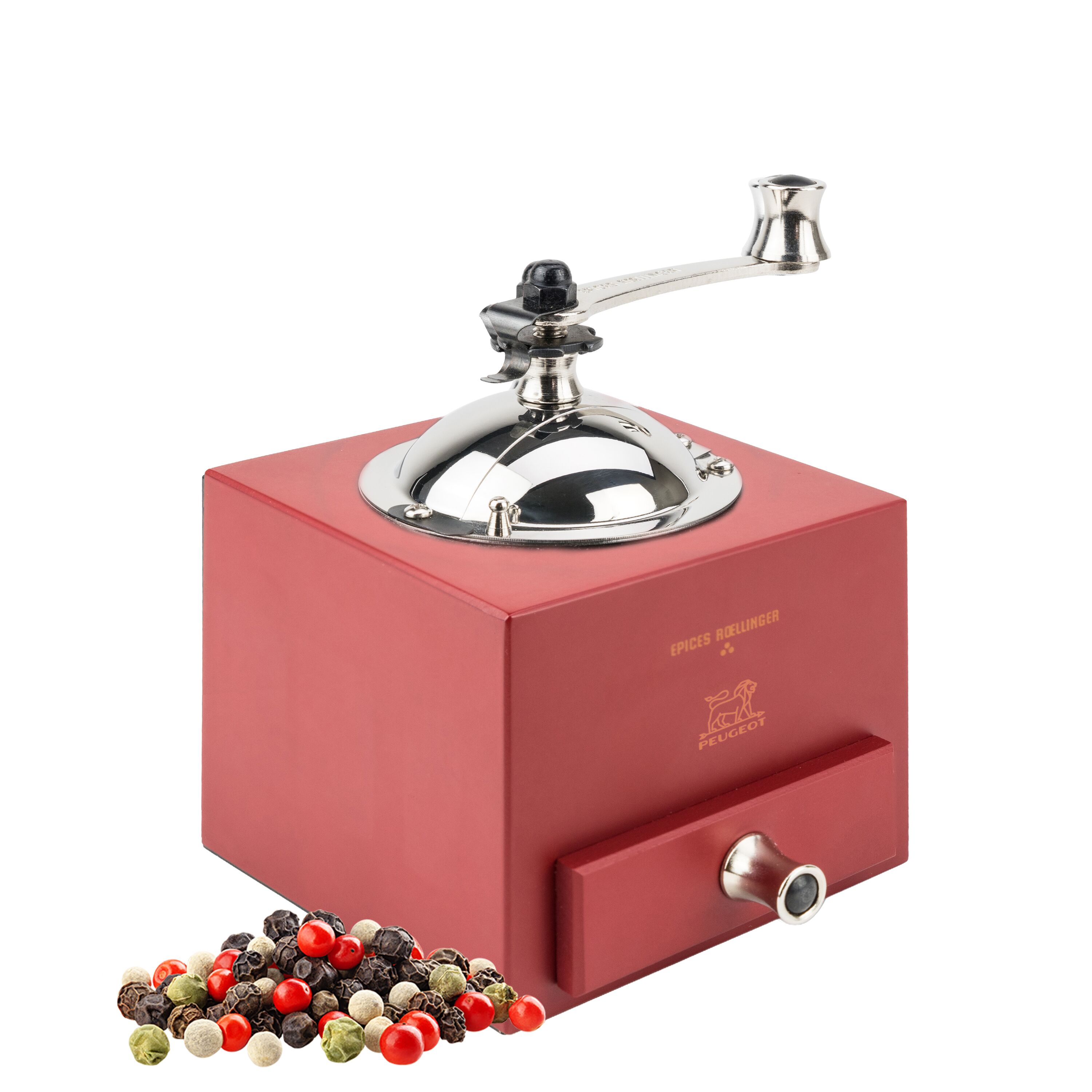 (6 pièces) PEUGEOT | LE MOULIN D'OLIVIER ROELLINGER - Moulin à poivre / à épices avec manivelle - Rouge piment - Hauteur : 130 mm