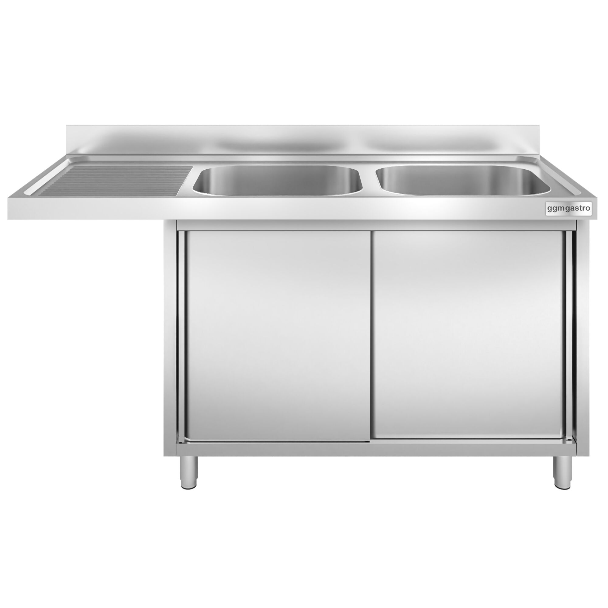 Plonge inox professionnelle PREMIUM - 1600x700mm - 2 bac(s) à droite - avec égouttoir à gauche