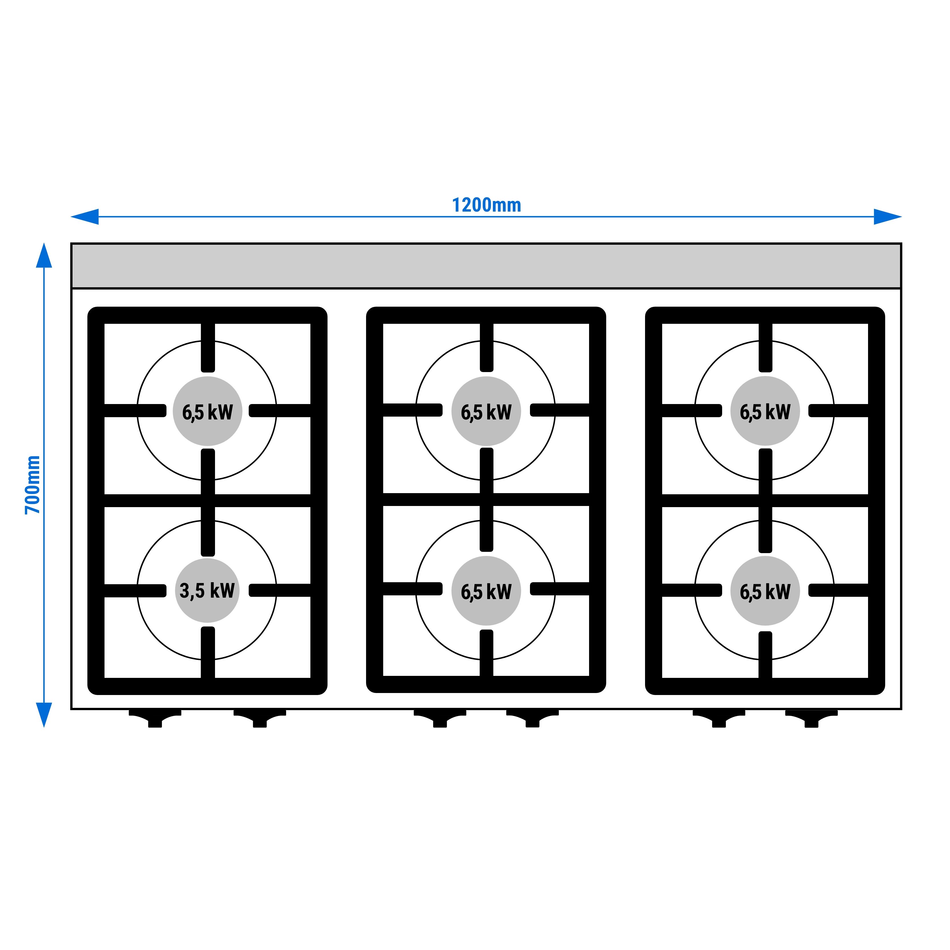 Fourneau à gaz – 36 kW – 6 brûleurs – avec soubassement avec 3 portes
