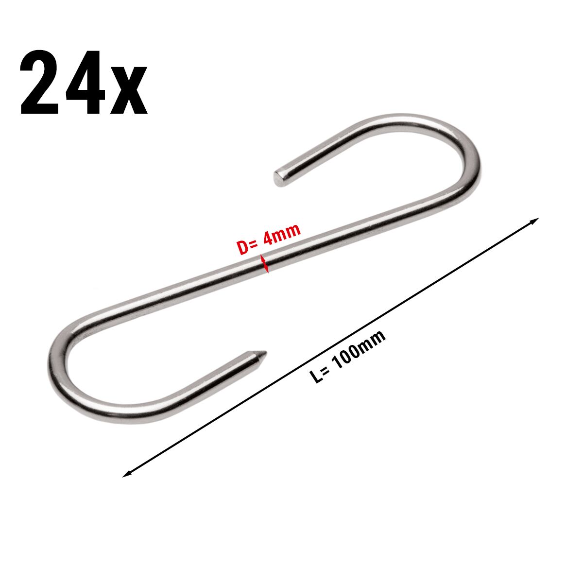 (24 pcs) Meat hook - Stainless steel - Length: 100mm - Thickness: 4mm - for Meat maturing cabinet