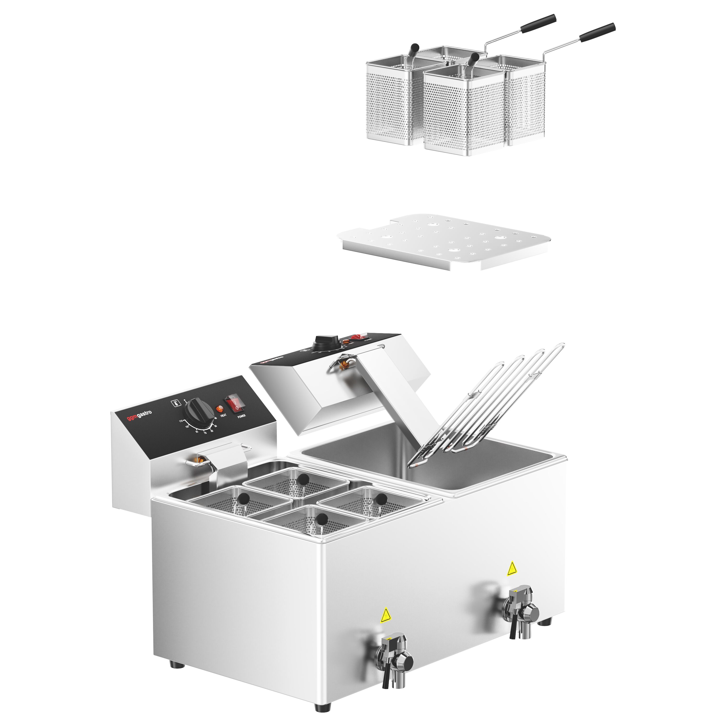 Cuiseur à pâtes électrique – 8 + 8 L – 6,5 kW – avec robinet de vidange – incl. 8 paniers