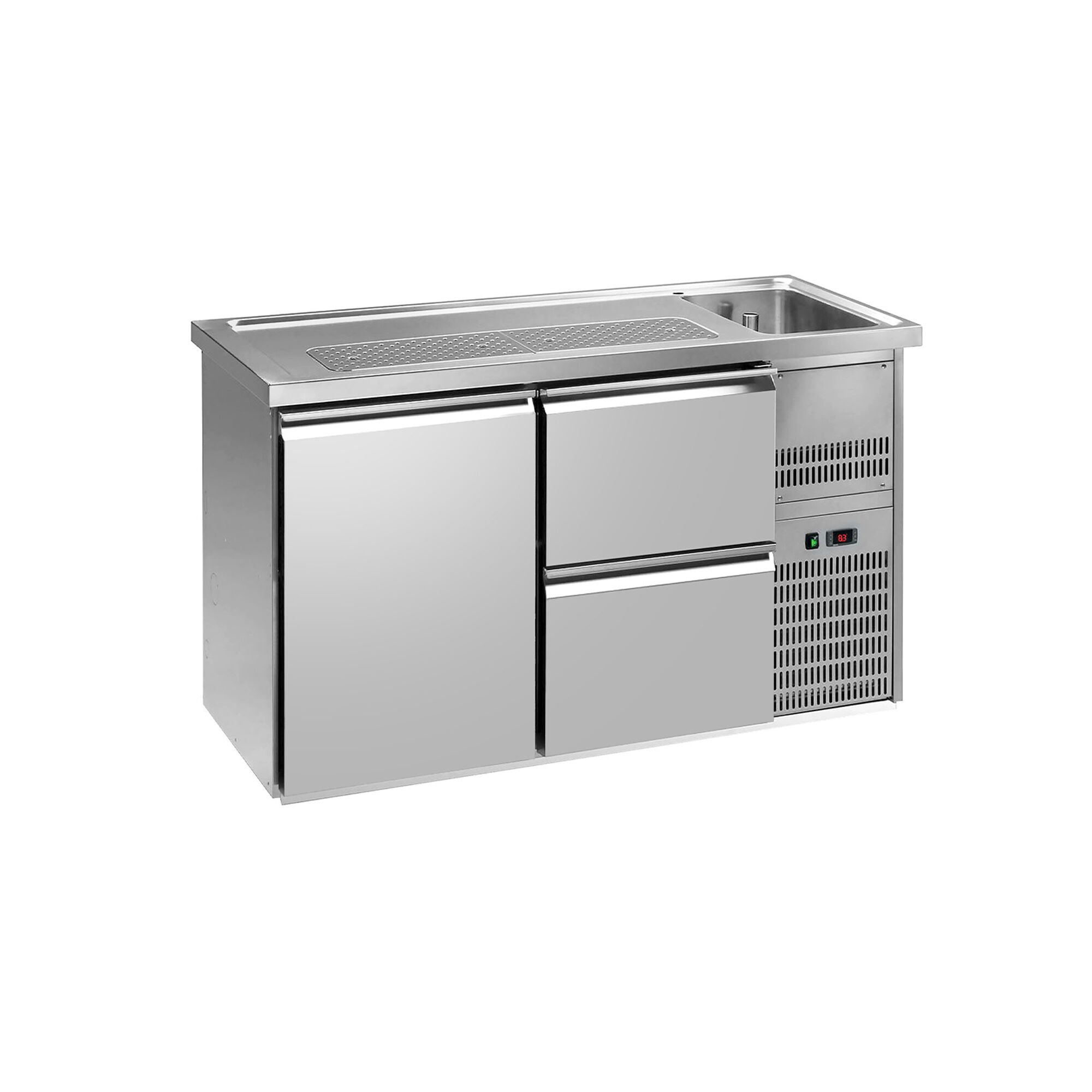 Comptoir de bar réfrigéré Premium PLUS – 1550 × 700 mm – 1 porte & 2 tiroirs