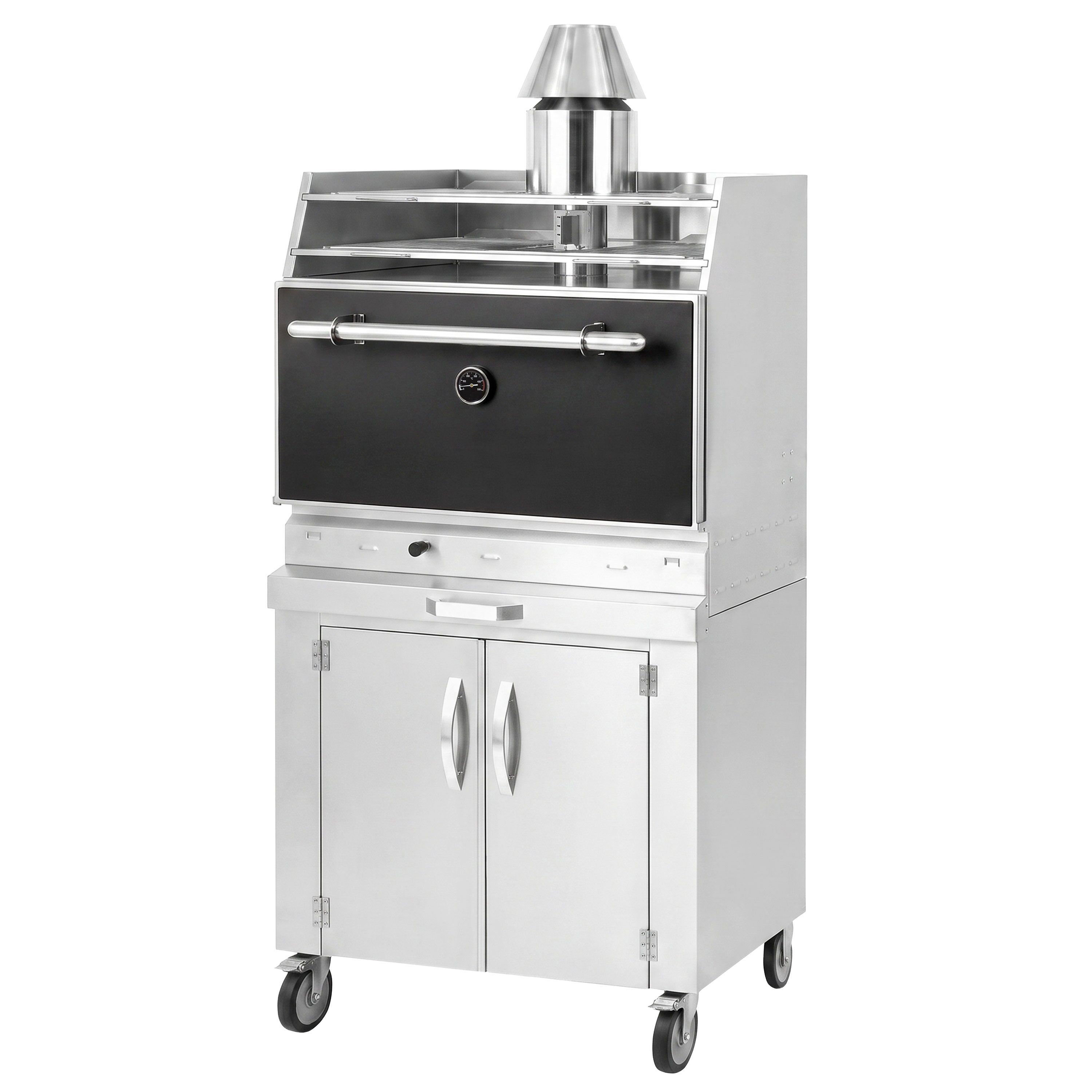 Charcoal - Hiiligrilliuuni - 920 mm - ritilähyllyllä ja alakaapilla - 2 grilliritilää - suljettu - Musta