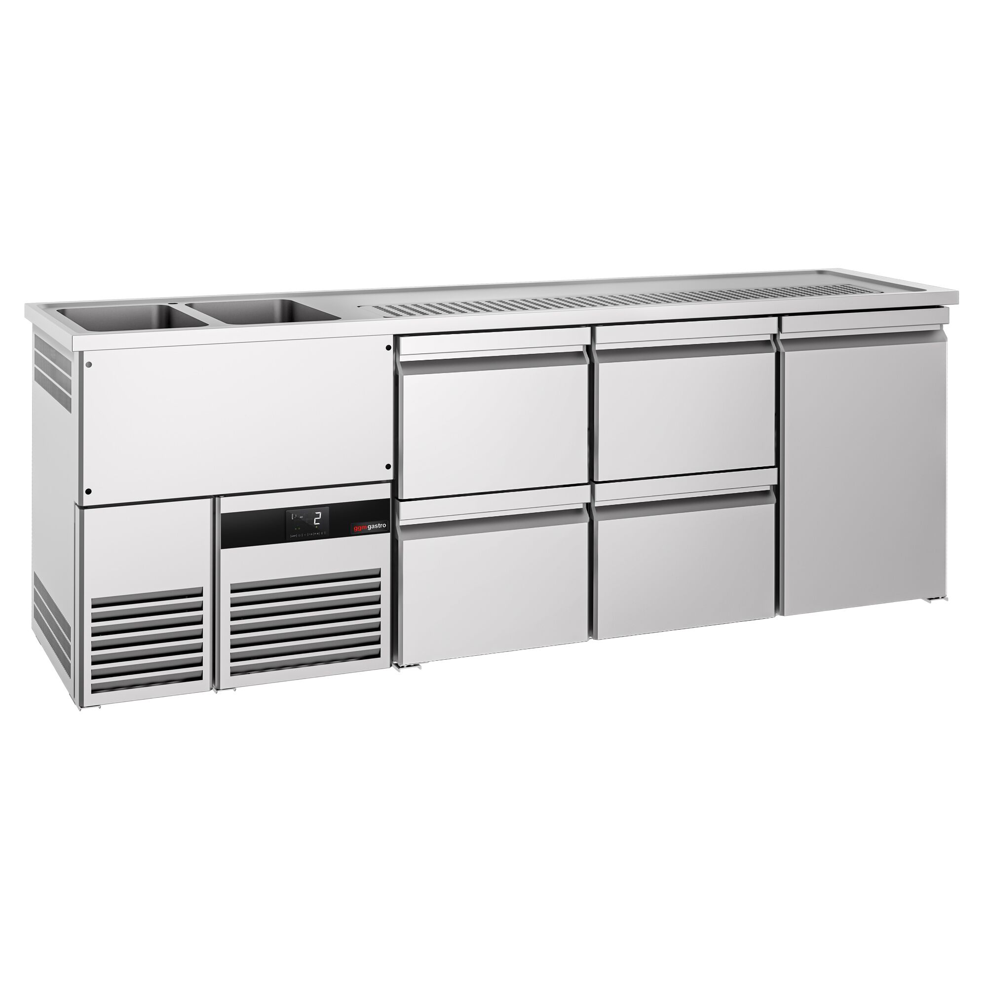Comptoir de bar réfrigéré PREMIUM - 2500x700mm - 1 porte & 4 tiroirs
