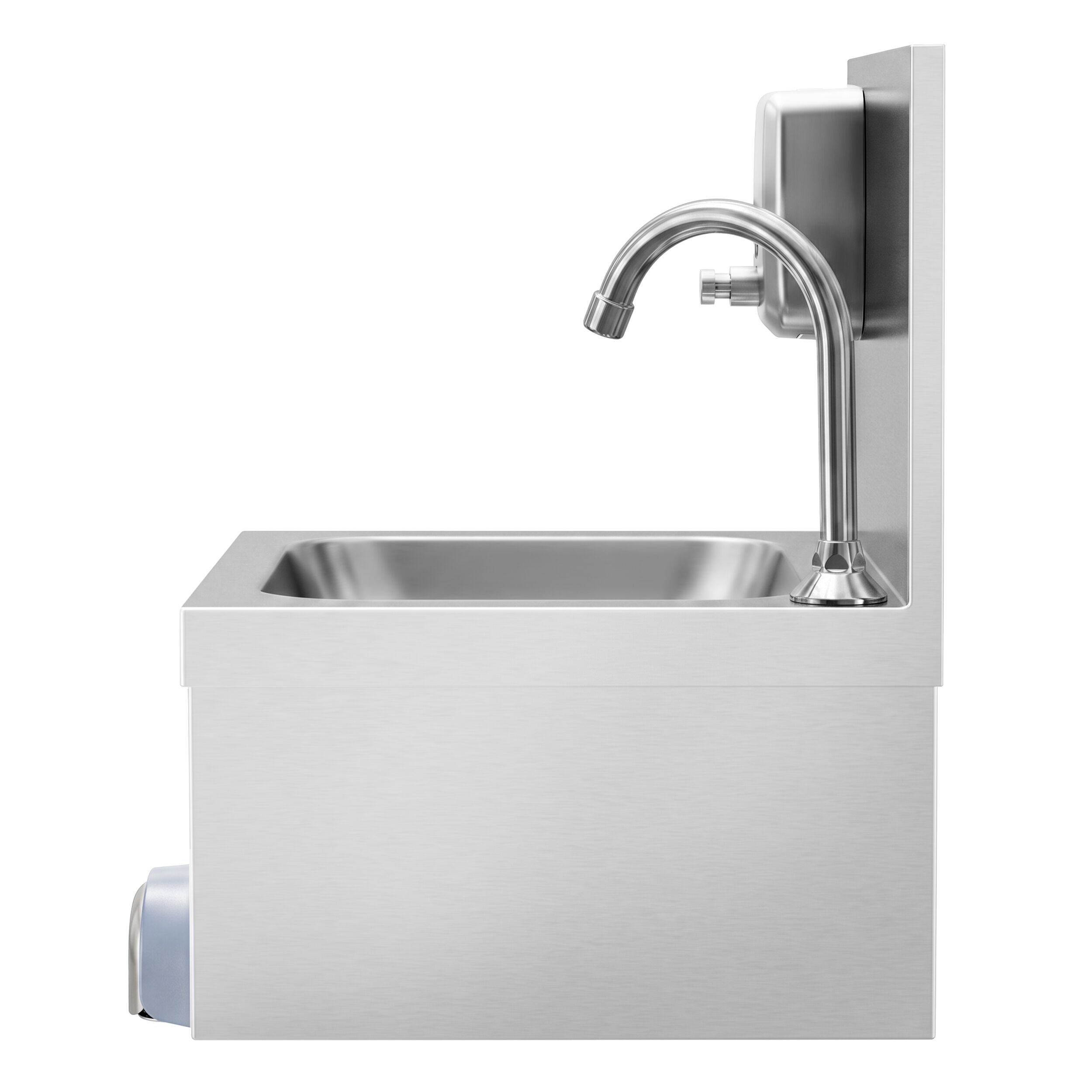 Hand washbasin – with tap, soap dispenser, knee-operated control and high rim