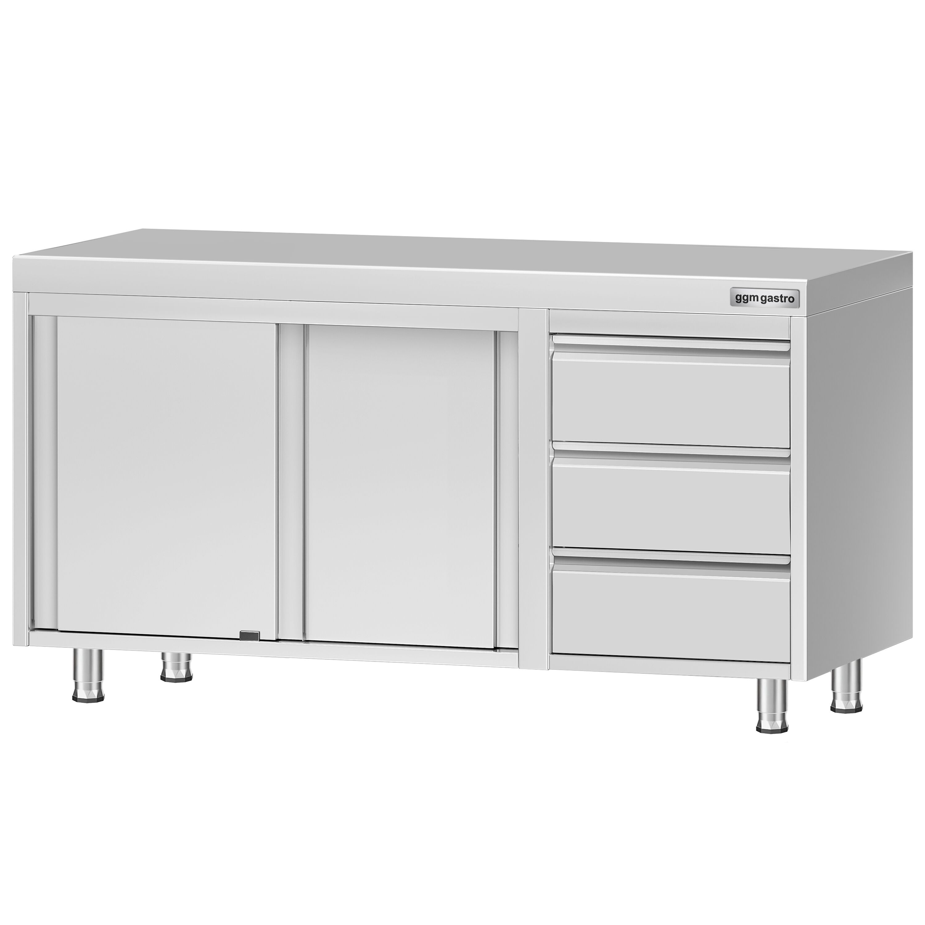 Table armoire en acier inoxydable ECO - 1400x700mm - avec 3 tiroirs à droite et portes coulissantes