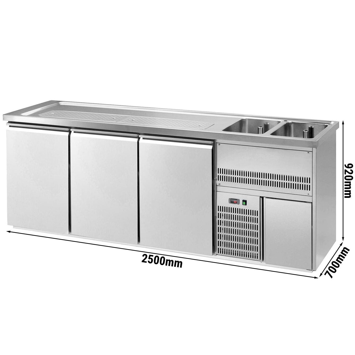 Comptoir de bar réfrigéré Premium PLUS - 2500x700mm - 3 portes	