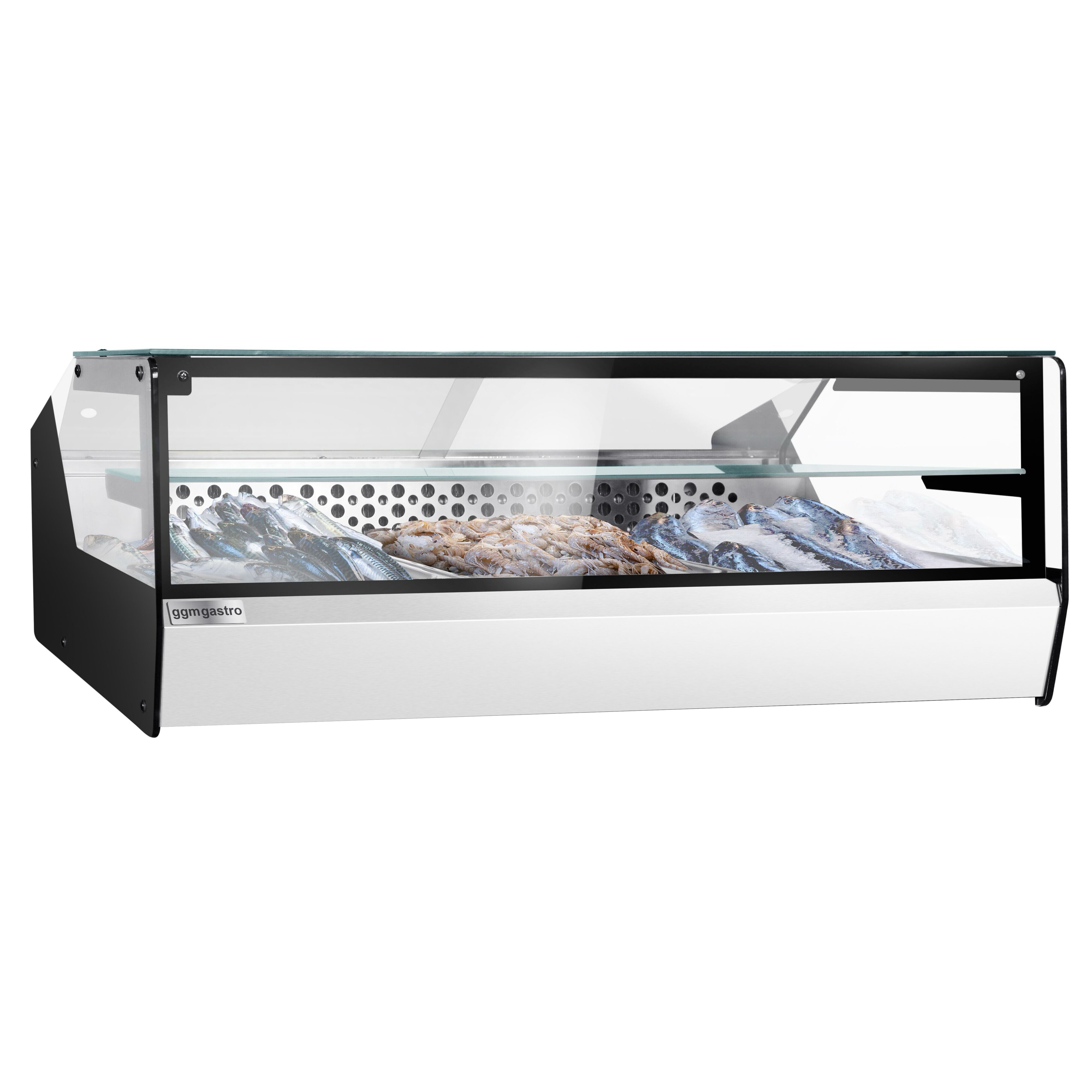 Vitrine réfrigérée de table - 870mm - portes coulissantes vitrées avant - pour poissons et viandes - pour 3x GN 1/1